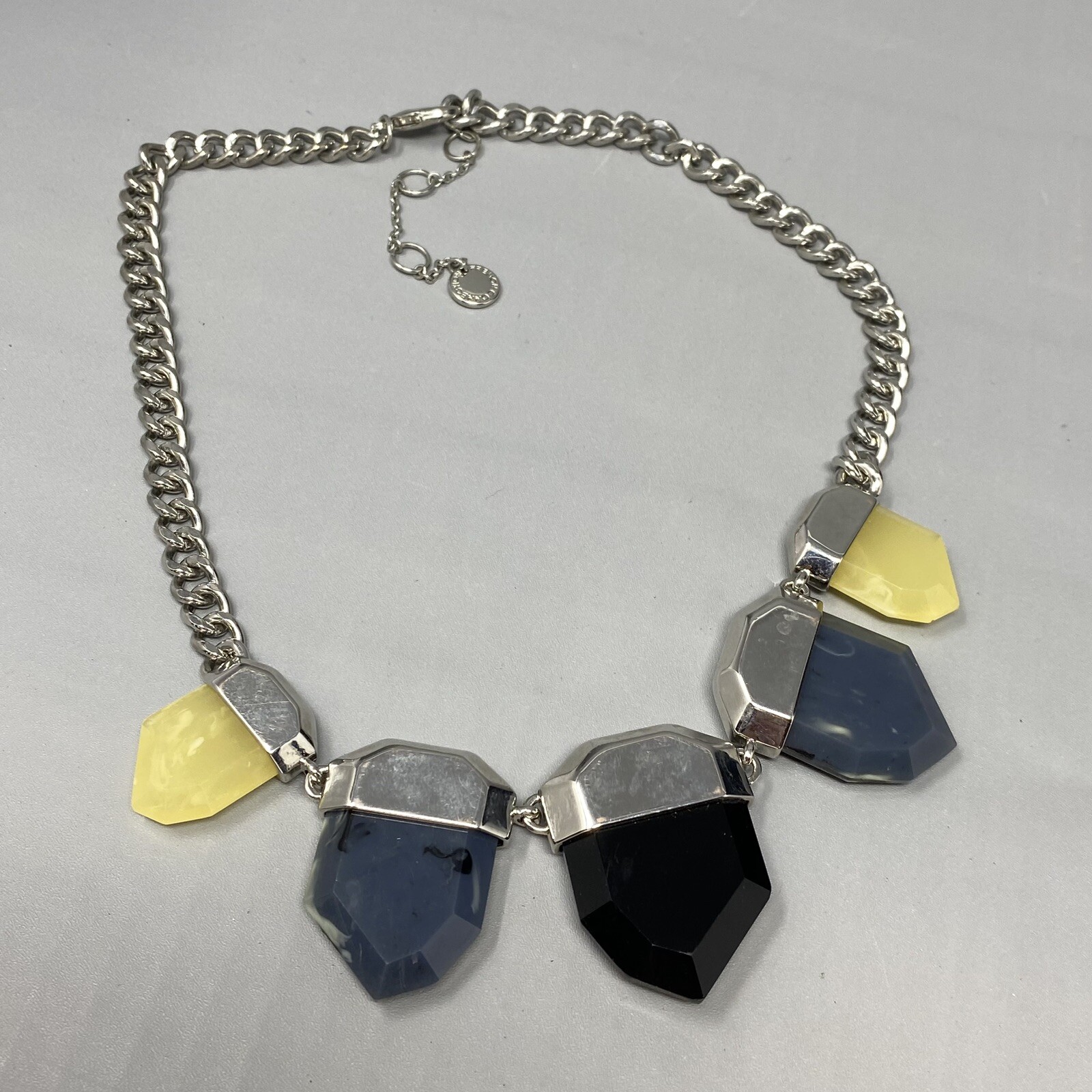 Designer Necklace Gray Black Yellow Faux Stone Acrylic French Connection Chunky