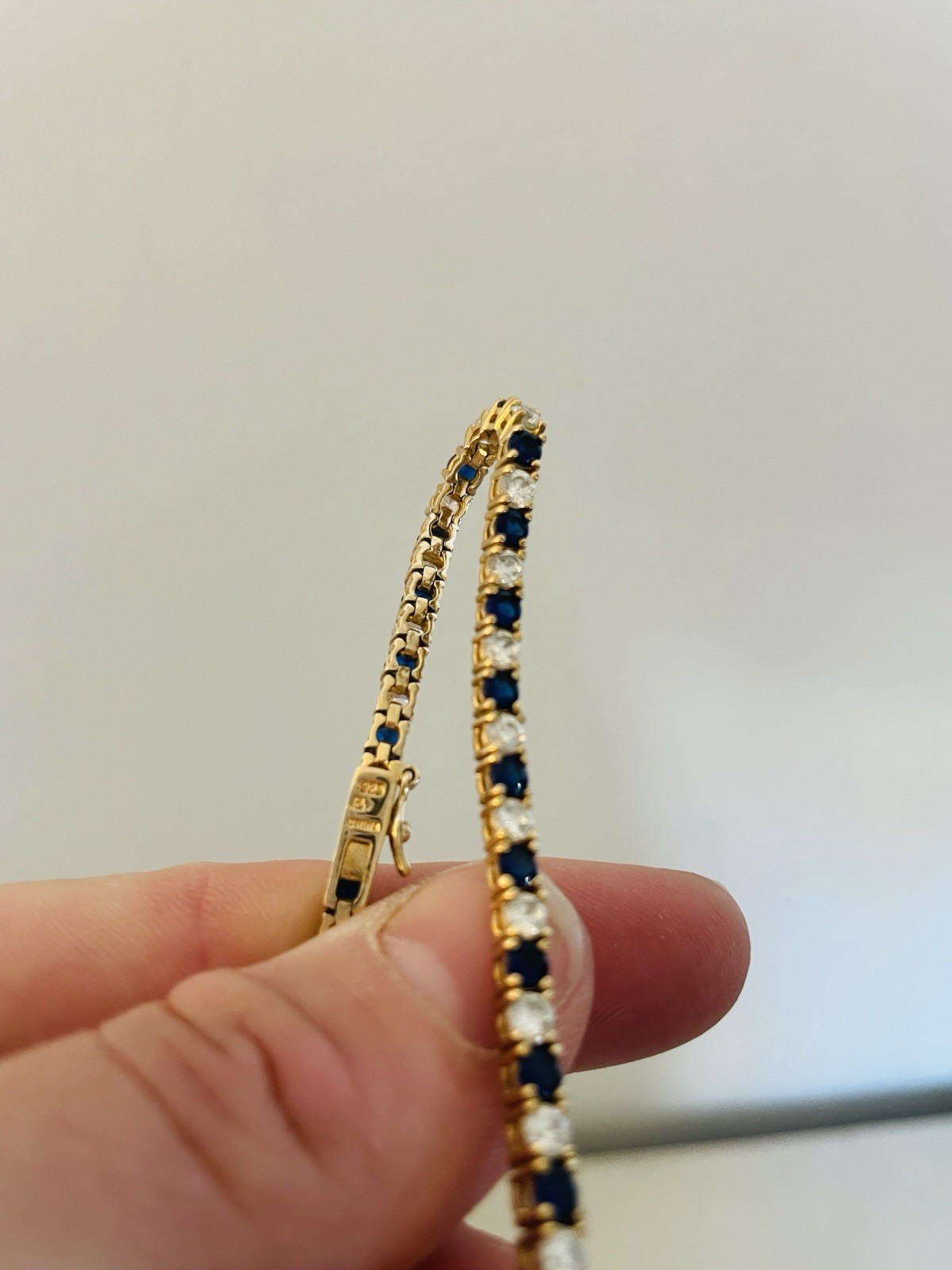 925 Sterling Silver Gold Plated Blue Clear Stone Tennis Bracelet 4mm