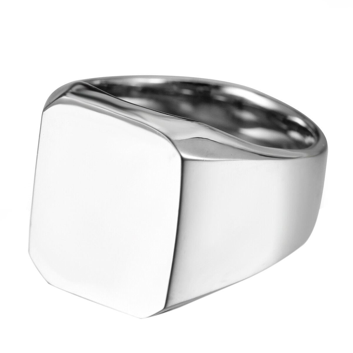 Polished Silver Stainless Steel Band Biker Men’s Signet Ring Size 8,9,10,11,12