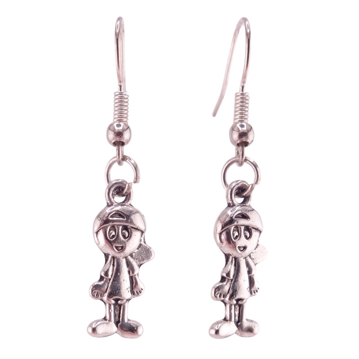 Little Boy Mom Drop Dangle Silvertone Hook Earrings NWOT