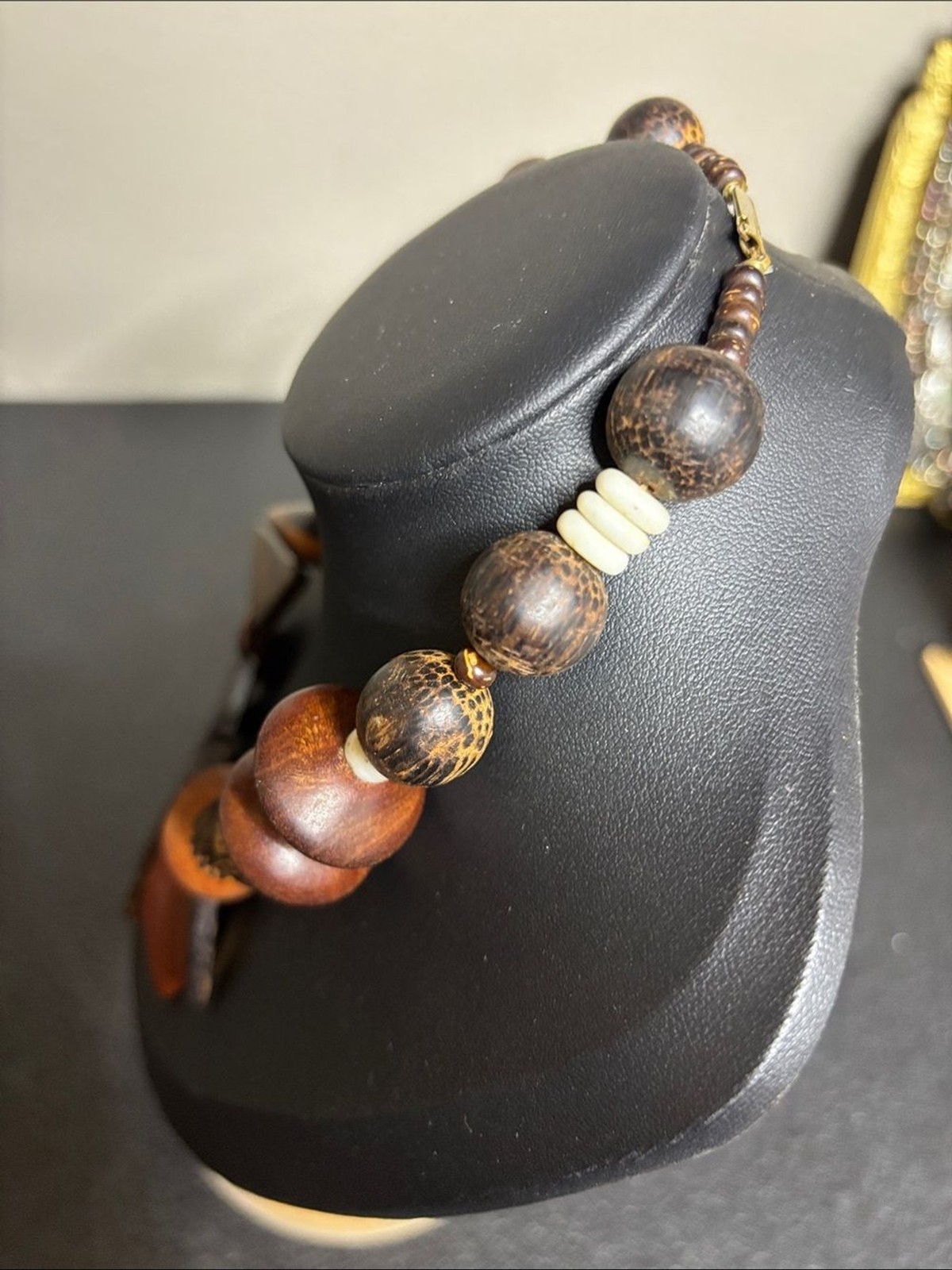 Boho Handcrafted Wooden Statement Necklace Brown, Tan & Cream Jewelry