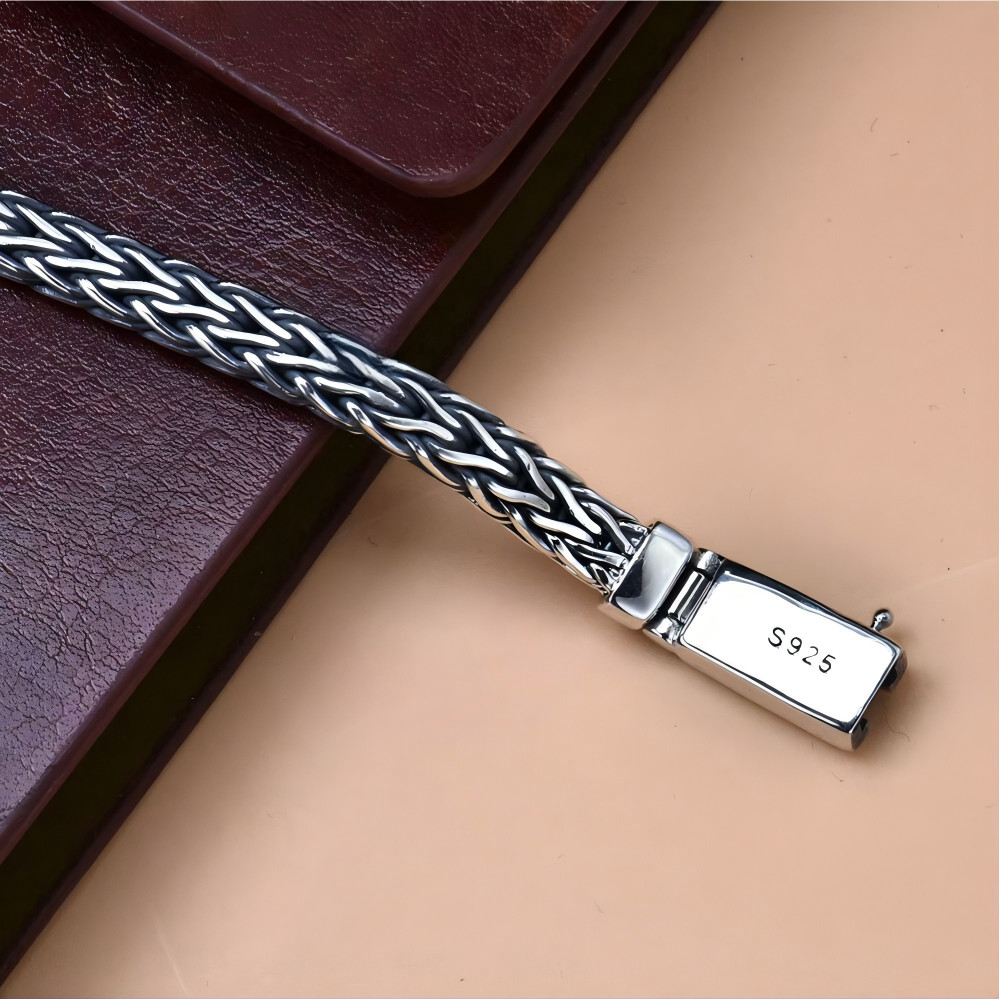Real S925 Sterling Silver Bracelet Men 6mm Unique Wheat Link Chain 26-27g 7.9in