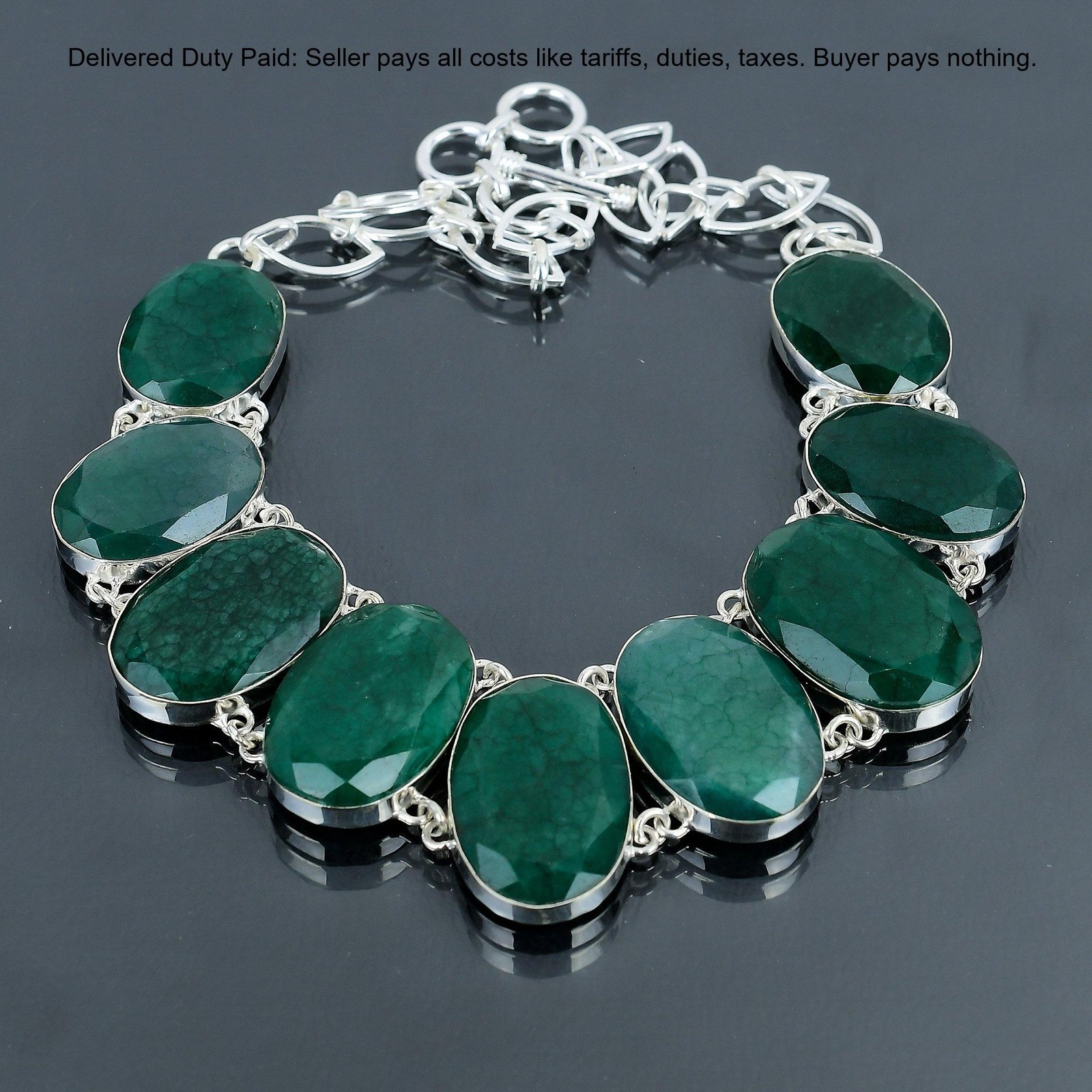 Oval Zambian Emrald Gemstone 925 Silver Wedding Handcrafted Chain Bezel Necklace