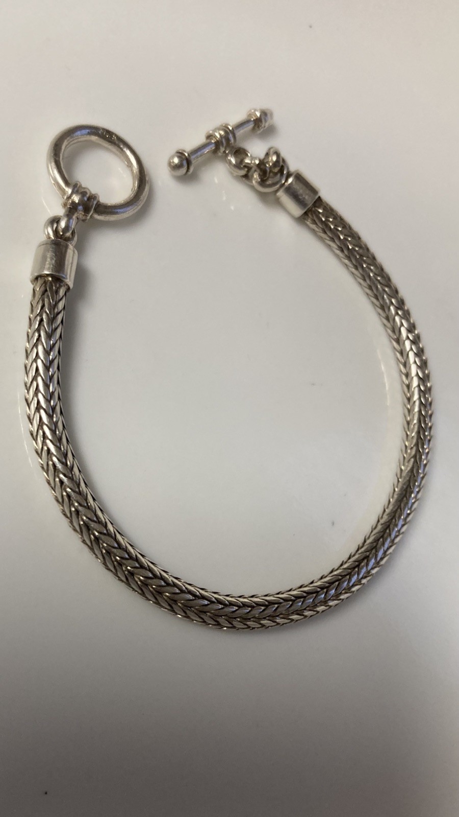 Vintage 925 sterling silver woven wheat link toggle clasp chain bracelet