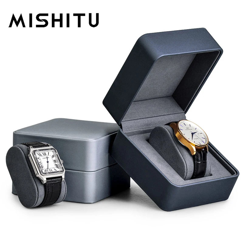 MISHITU Grids Watch Box PU Leather Watch Case Holder Organizer Storage Box for Q