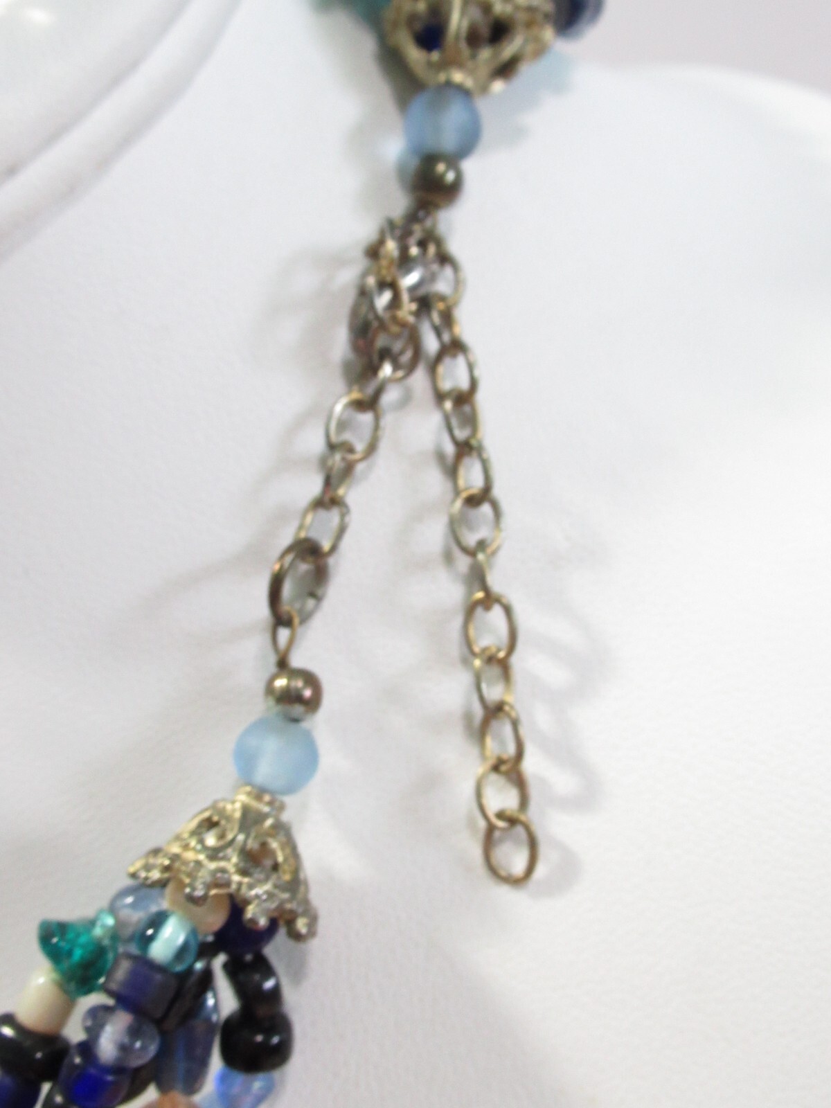 Five Multi-Strand Blues Beige Beaded Necklace Vintage Glass