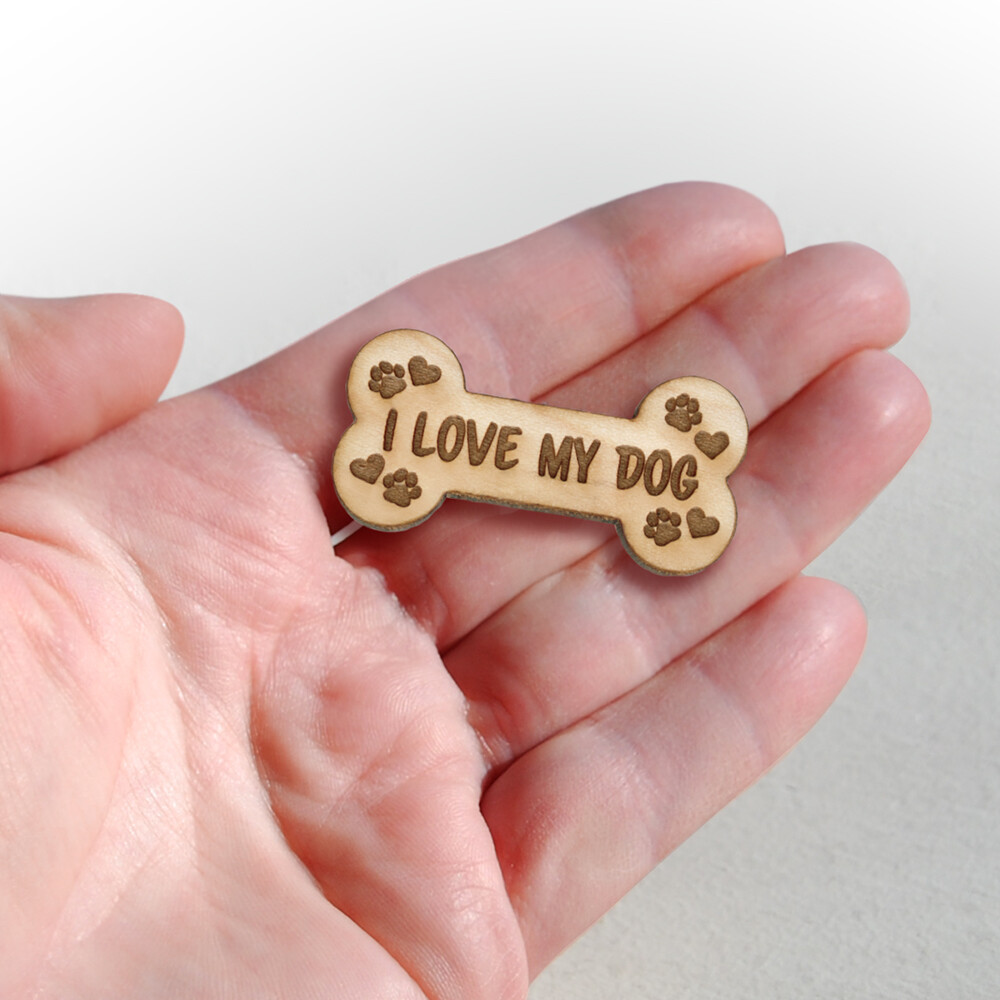 PinMart I Love My Dog Bone Puppy Pawprint Lover Laser Engraved 3D Cut Wooden Na
