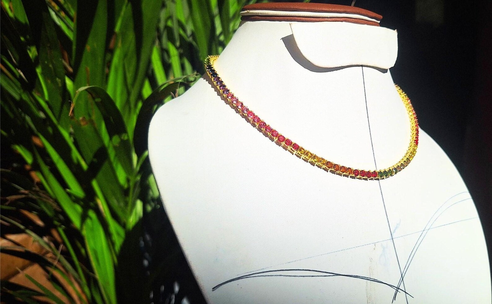 15Ctw Round Cut Lab Created Multicolor Rainbow Necklace 14K Yellow Gold Plated