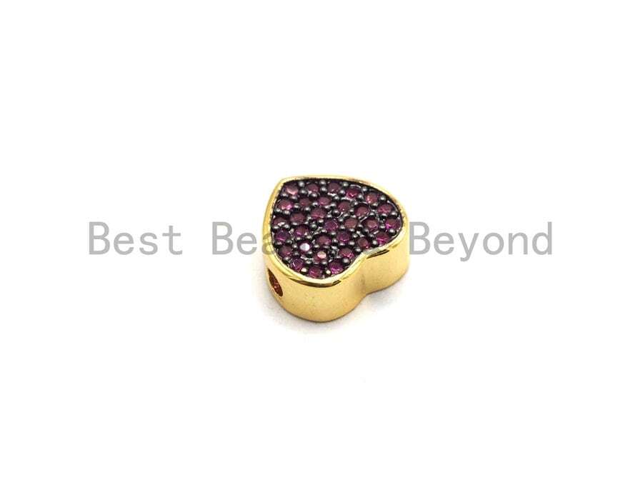 Mixed Color CZ Pave Heart Spacer Beads for Jewelry Making, 9x4mm – sku#E448