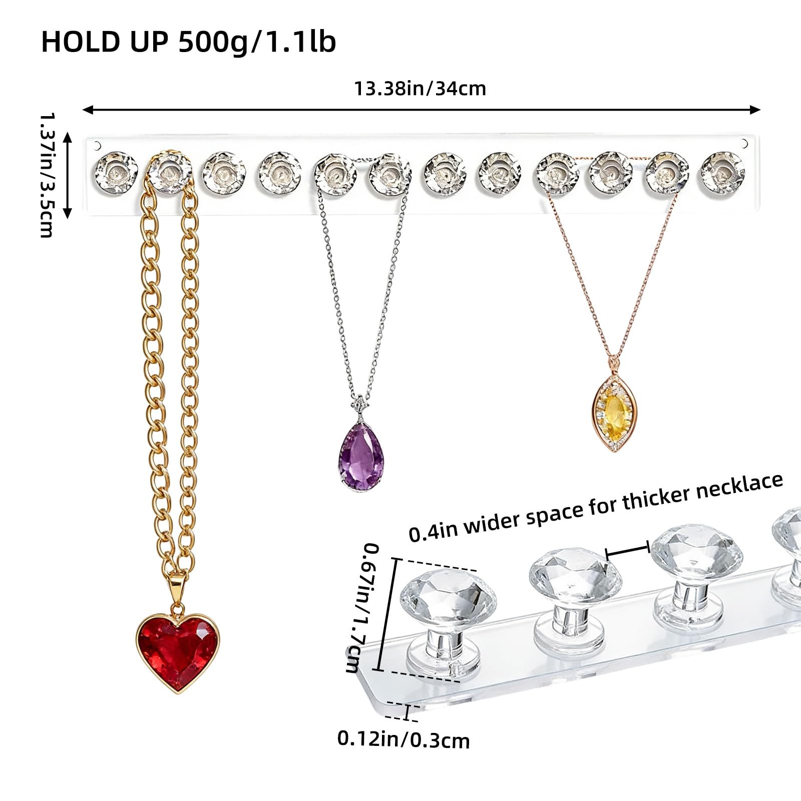 2Pcs Acrylic Necklaces Holder Hanging Jewelry Organizer Wall Mounted Necklace…