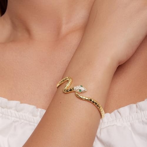 Gold Plated Brass Snake Cuff Bracelet for Women – 8 Inches