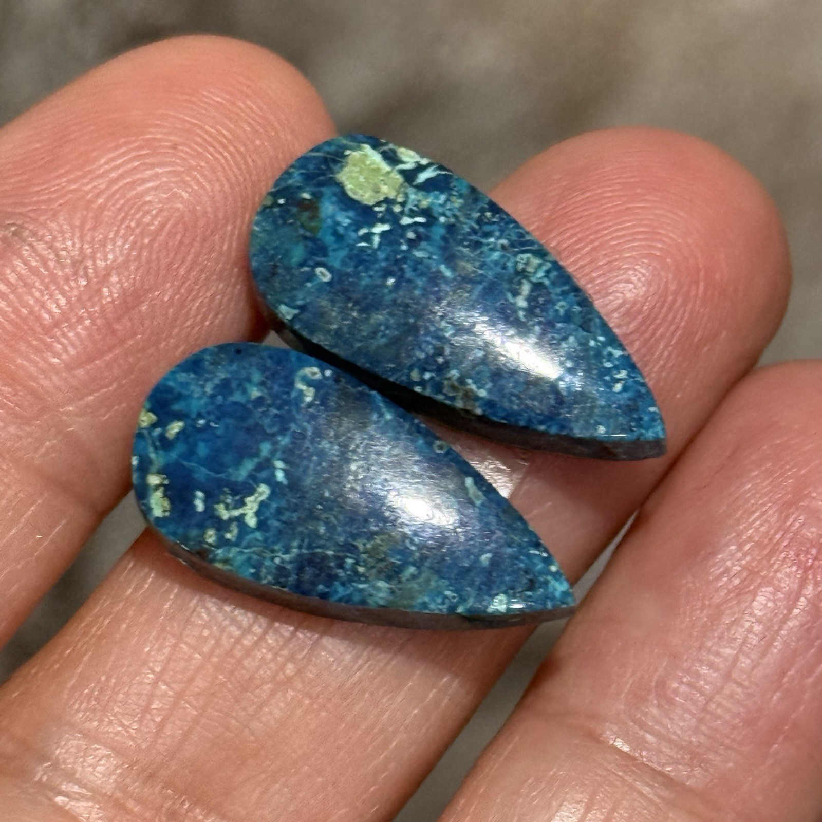 18.6ct 21.8c11x4.3mm Pair Of Rare Blue Shattuckite Teardrop Cabochons Gems