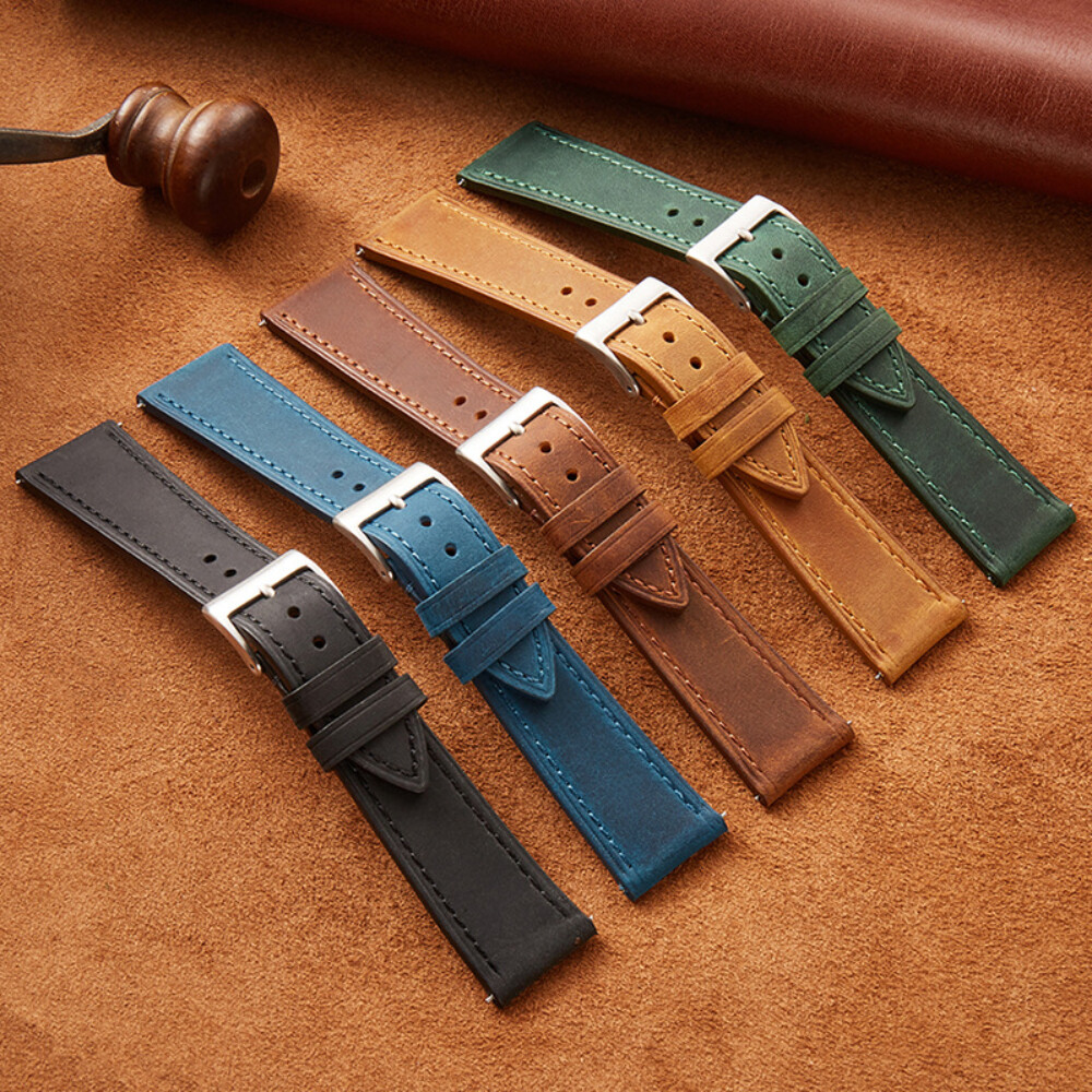 Premium Brushed Cowhide Genuine Leather Watch Band Strap 18-22mm Quick Release
