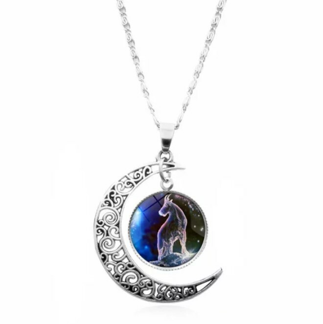 Capricorn Zodiac Necklace With Moon Great Gift Pendant Astrological Horoscope
