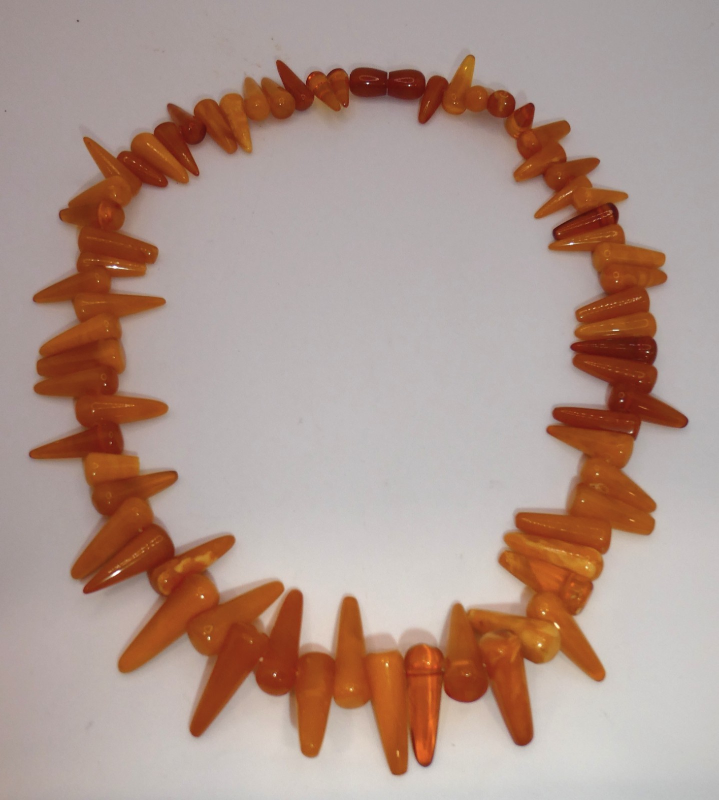 Vintage Baltic Egg Yolk Amber Strand Necklace Cone Spike Beads 20″ 43g