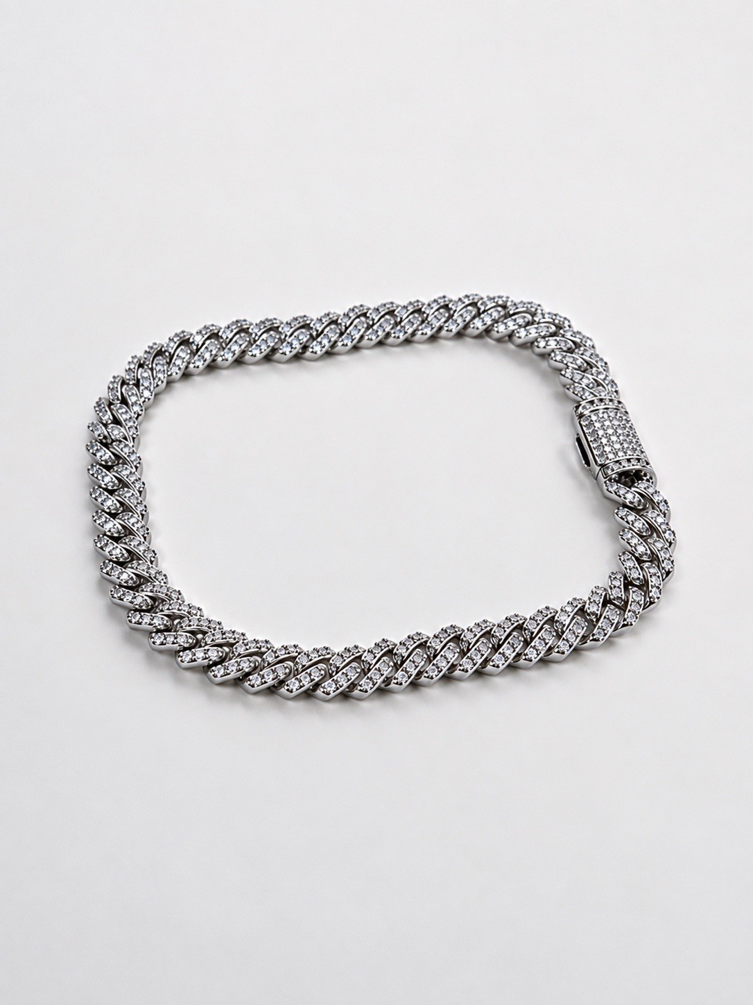 Moissanite Cuban Link Bracelet Men’s Silver Tone Iced Hip Hop Jewelry