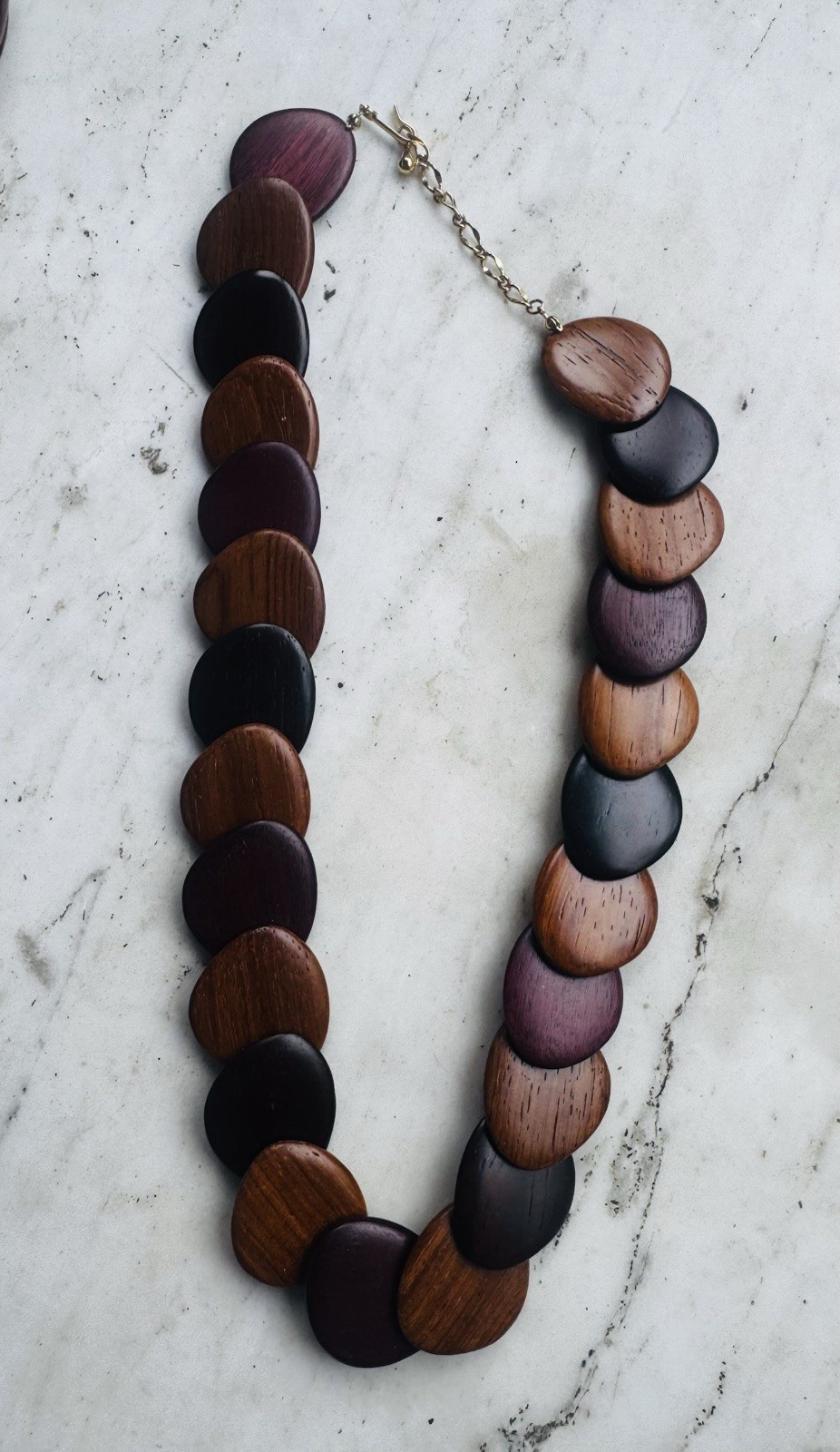 Boho Wood Necklace Set Tortoise Hoop Earrings Bracelet Earth Tone Retro