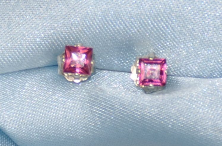 3.0-3.50MM SQUARE RASPBERRY PINK AFRICA RHODOLITE GARNET .925 STERLING STUDS