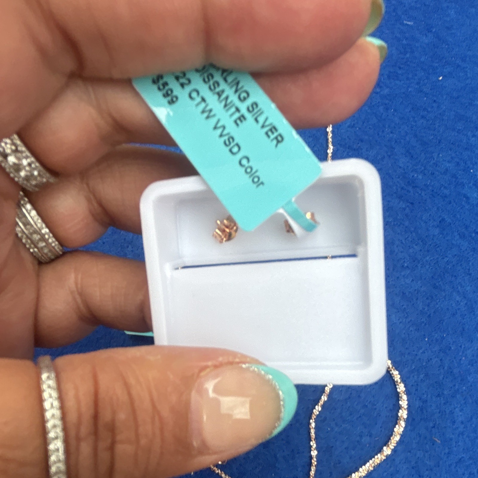 925 Sterling Silver rose gold Moissanite Necklace Pendant & Earrings, 18 and 7.5