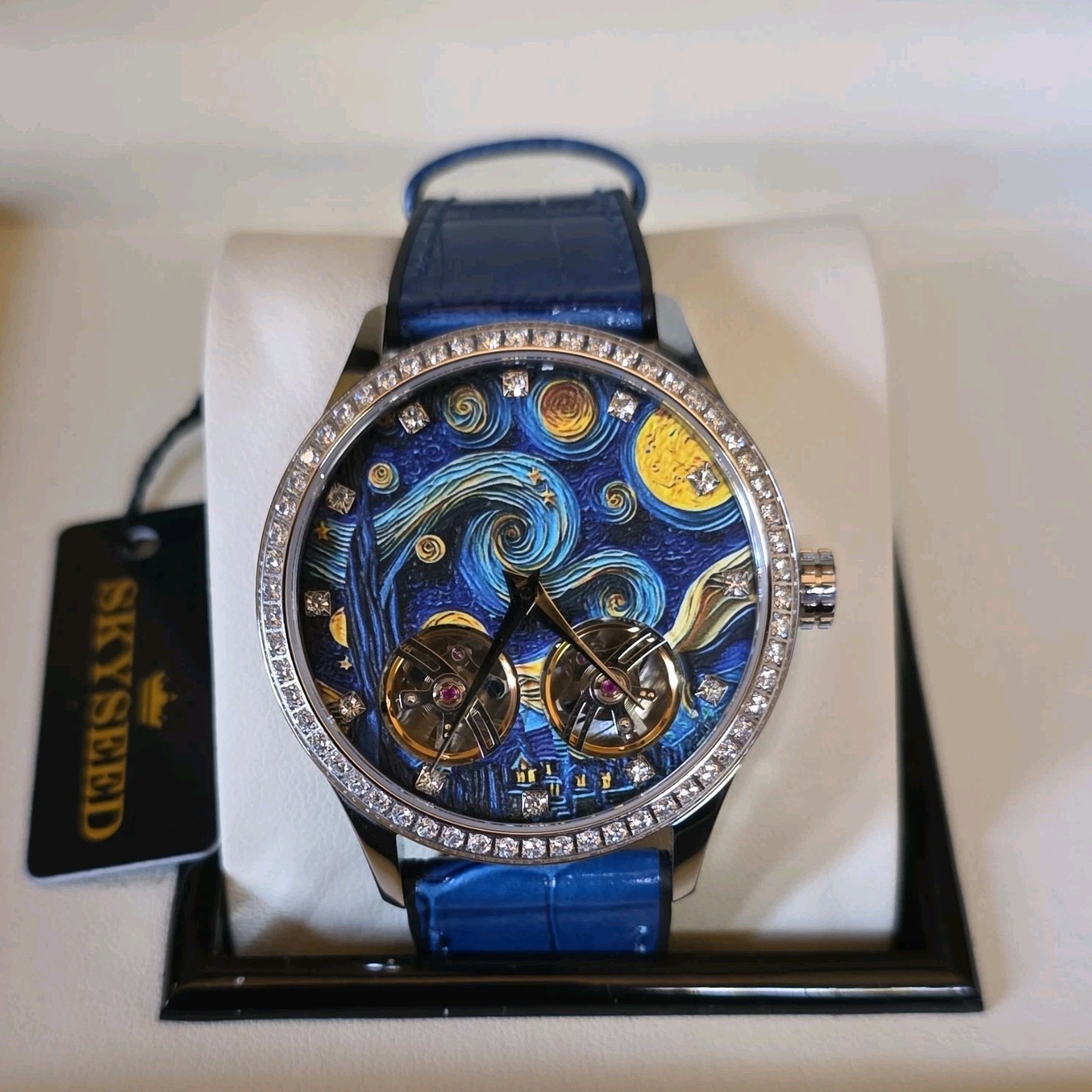 SKYSEED Celestial Blue Starry Dial Automatic Luxury Watch Blue Leather Strap