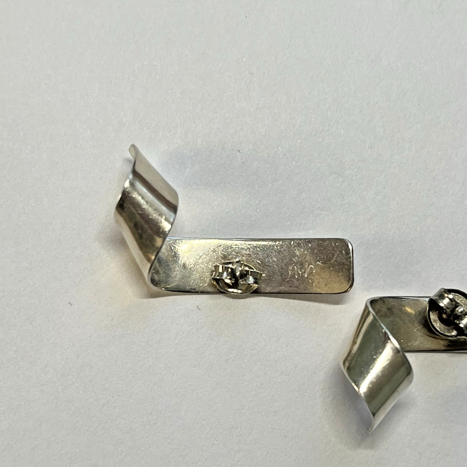 Sterling Silver J Hook Ribbon Stud Earrings