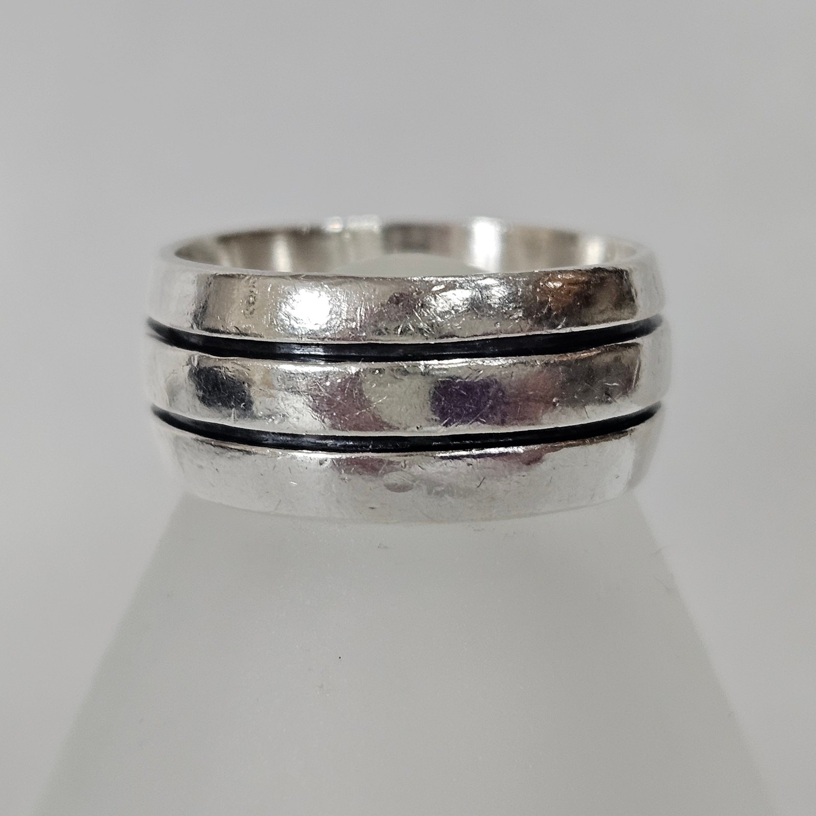 Vintage Mexican Double Grooved 3 Row 925 Sterling Silver 9.5mm Band Ring Size 7