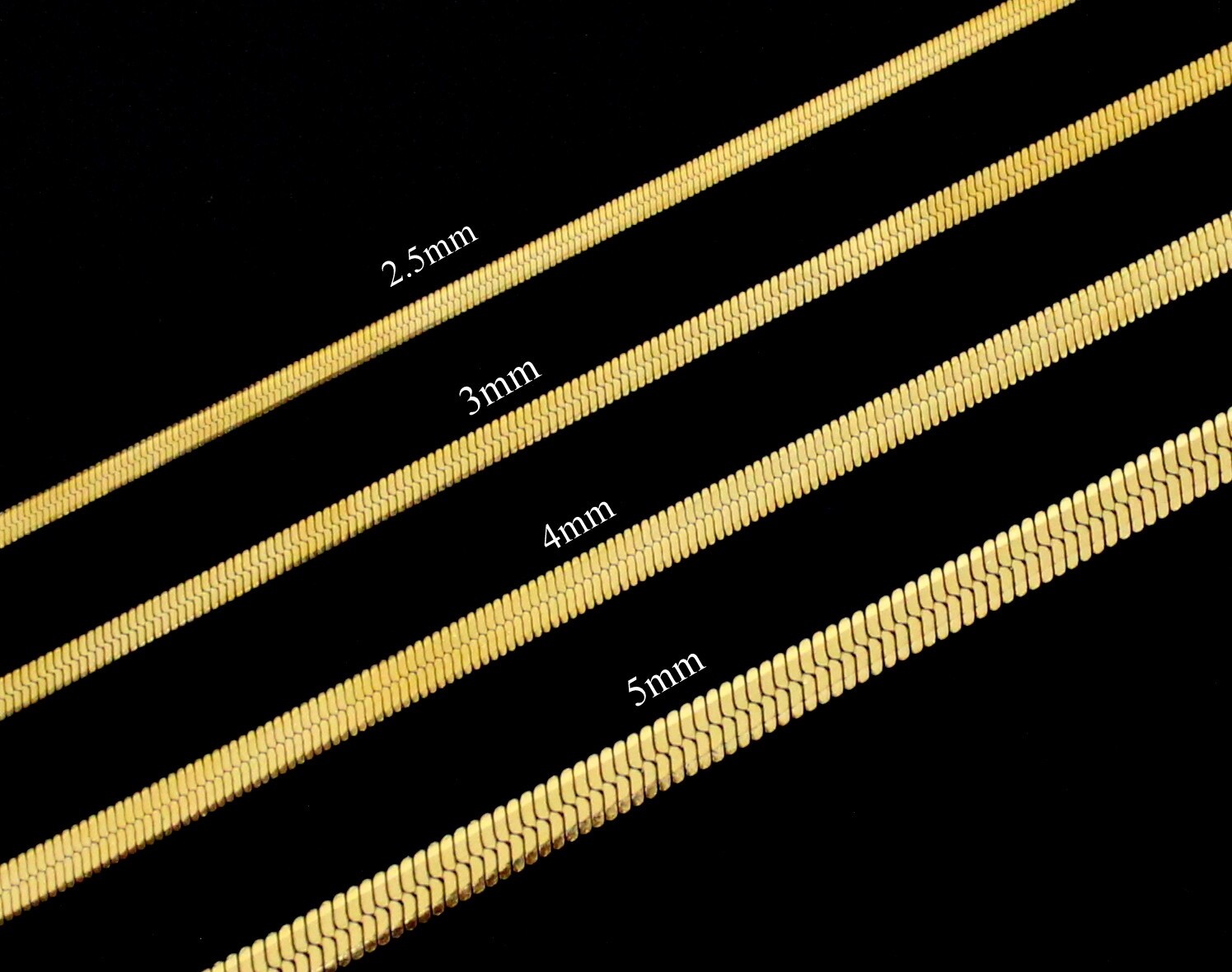 18k Gold Filled Herringbone Chain Necklace, Mens Womens, 2-5mm 18-24″