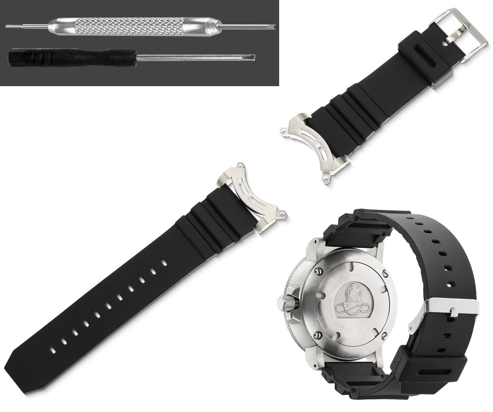 24mm +Adapters For Citizen BJ8050-08E Eco Drive Rubber Watch Strap Band
