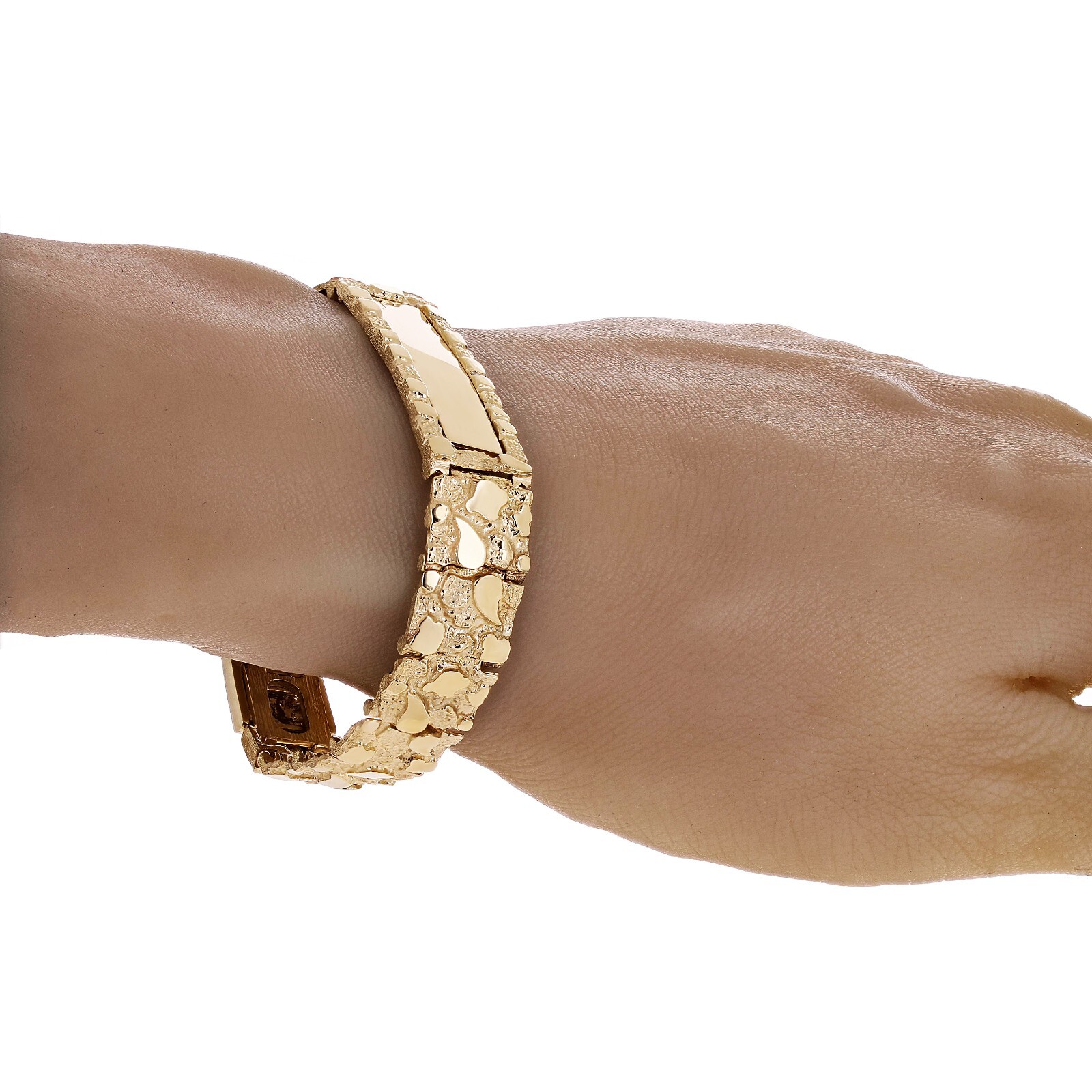 Men’s 14k Yellow Gold Solid Nugget ID Bracelet 9″ 12.5mm 37.4 grams