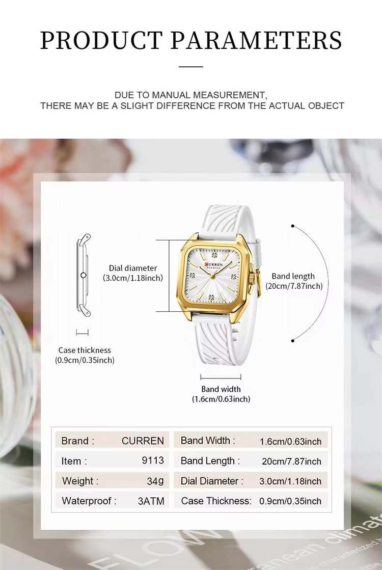 CURREN Womens Pink Leather Watch Square Quartz Dress Casual Waterproof 30mm