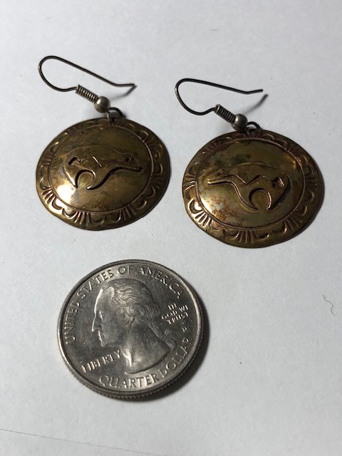 Native American dangle earrings with bear motif with Maker’s Mark ER