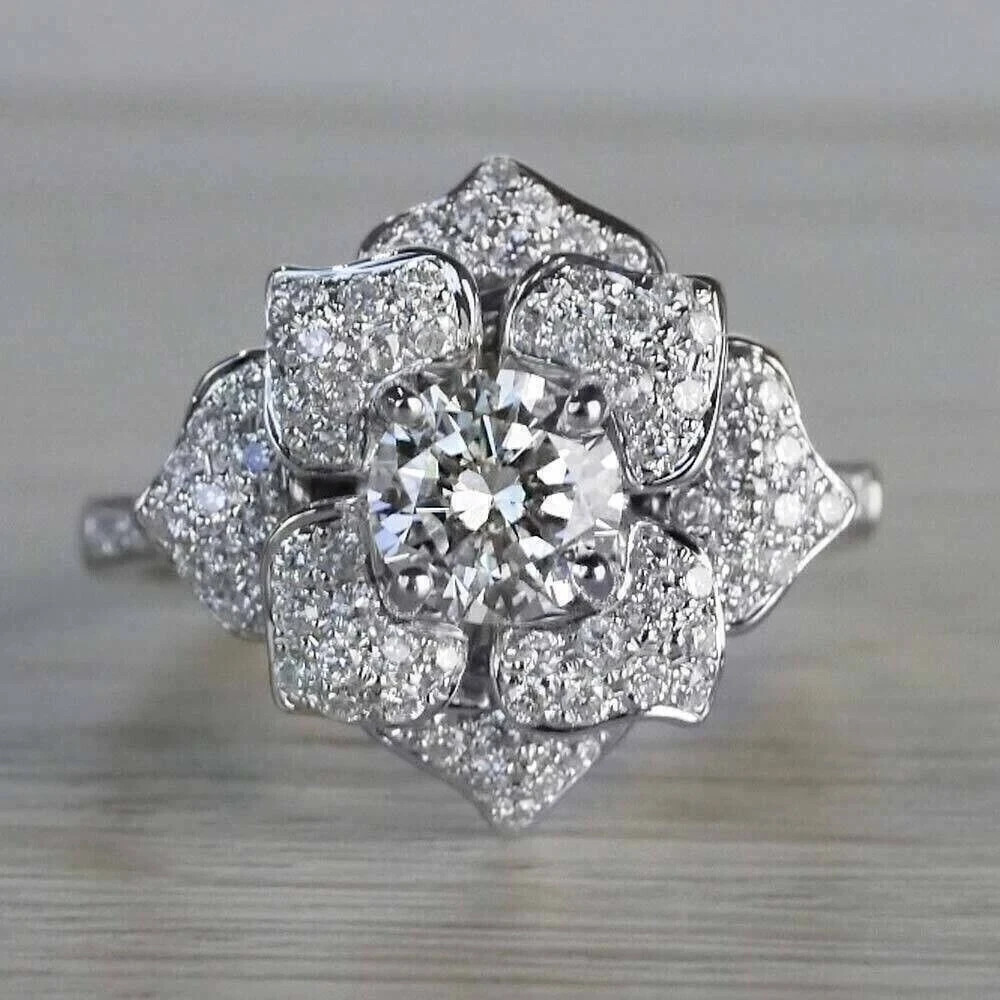 2 Ct Round Cut Lab Created Diamond Engagement Wedding Ring 14k White Gold Plated