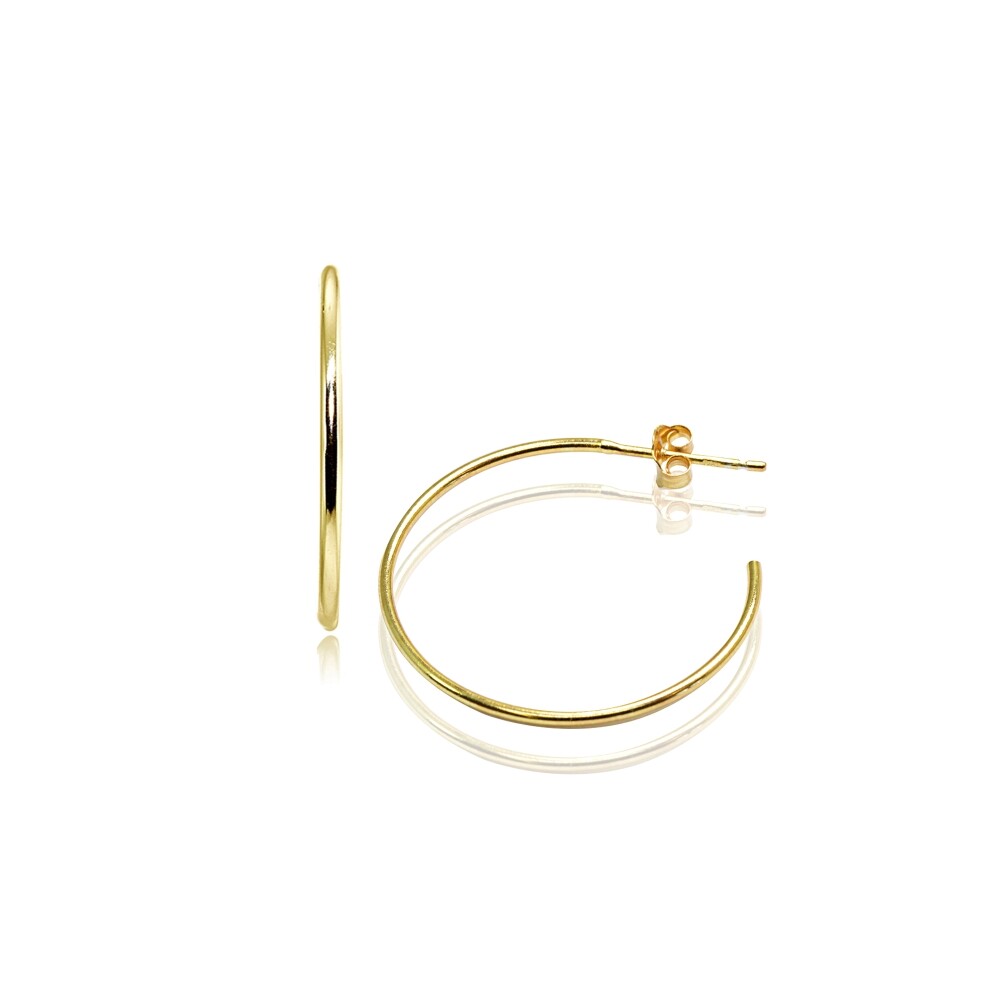35mm Polished Open 1mm Thin Round Post Gold Plated 925 Silver C-Hoop Earrings
