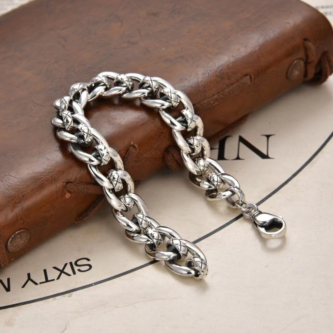 Real 925 Sterling Silver Bracelet Women Men 10.5mm Square Curb Link Bracelet
