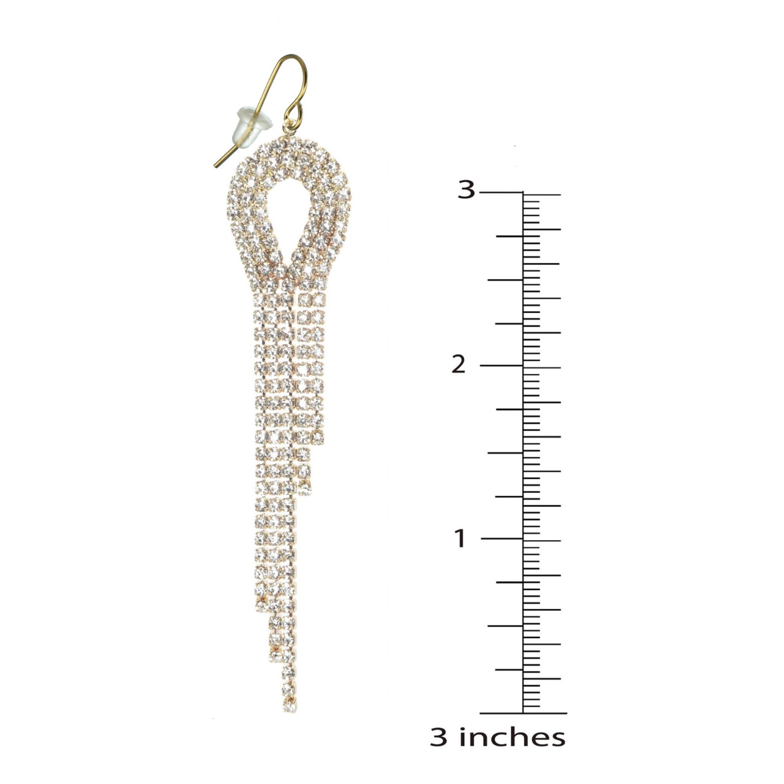 Long Sparkling Rhinestone Teardrop Gold Chandelier Earrings, 18K Gold Ear Wires