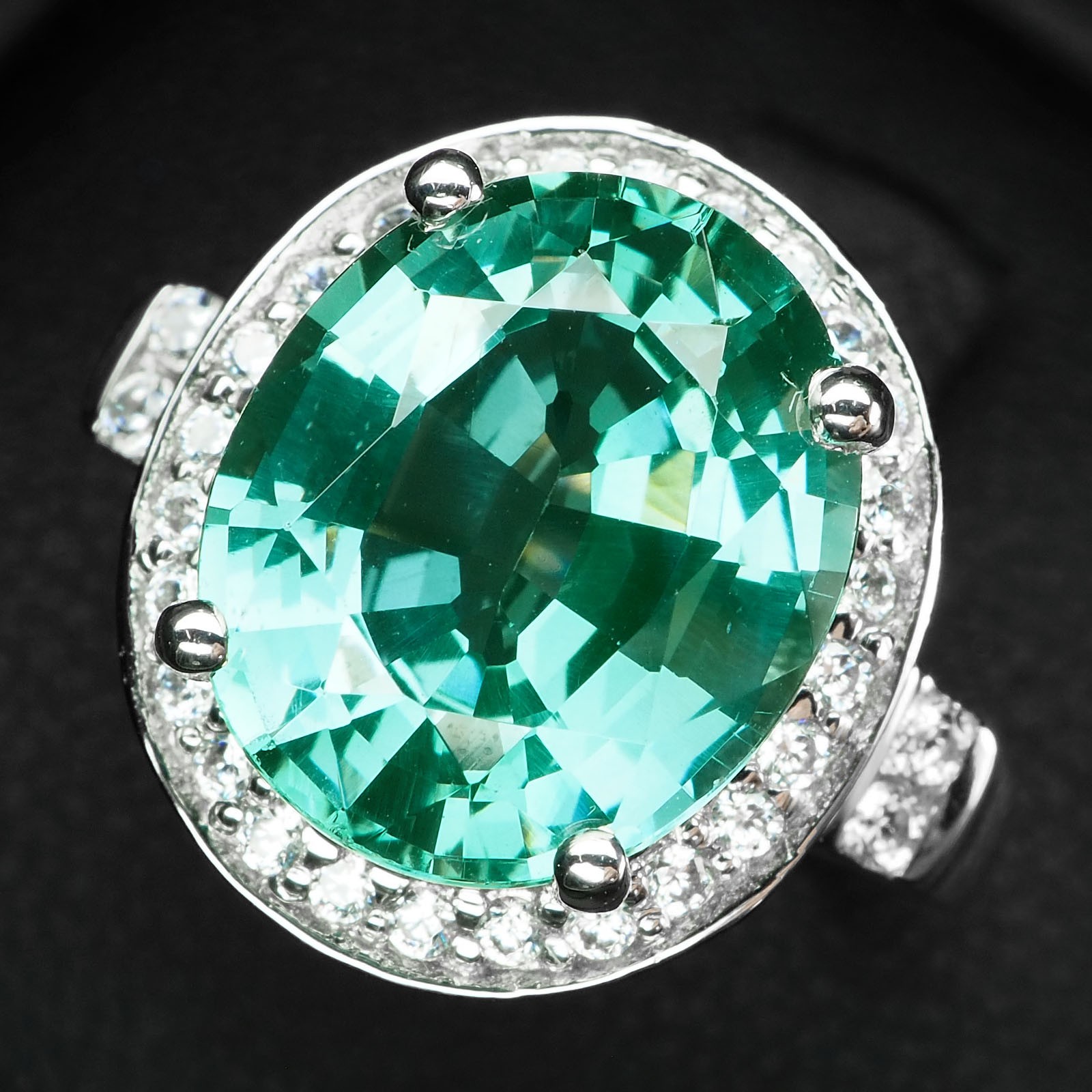 Mint Green Paraiba Tourmaline 5.45Ct 925 Sterling Silver White Gold Halo Rings