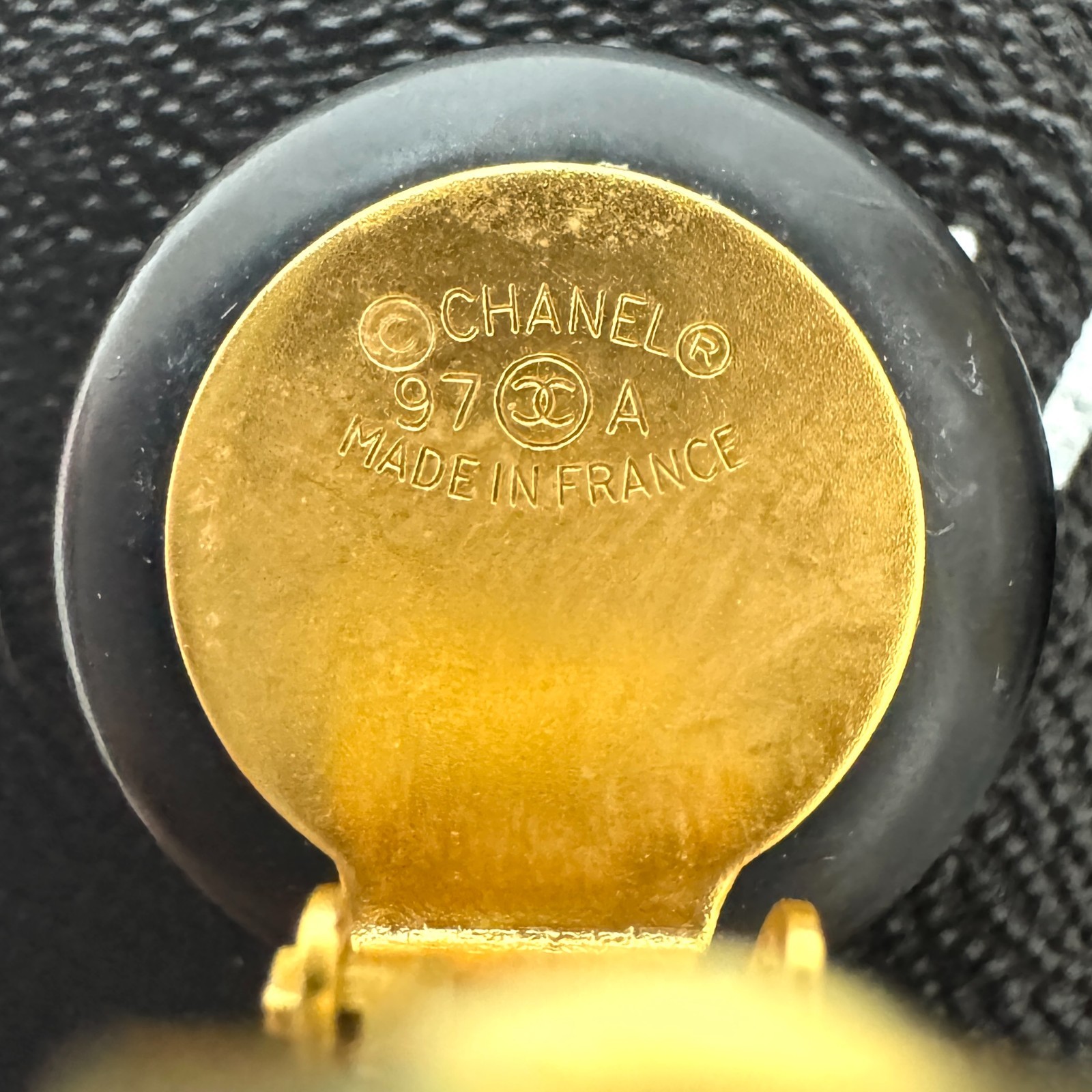 CHANEL 97A Round Earrings Coco Mark CC Logo Black White Enamel Clip-On JAPAN