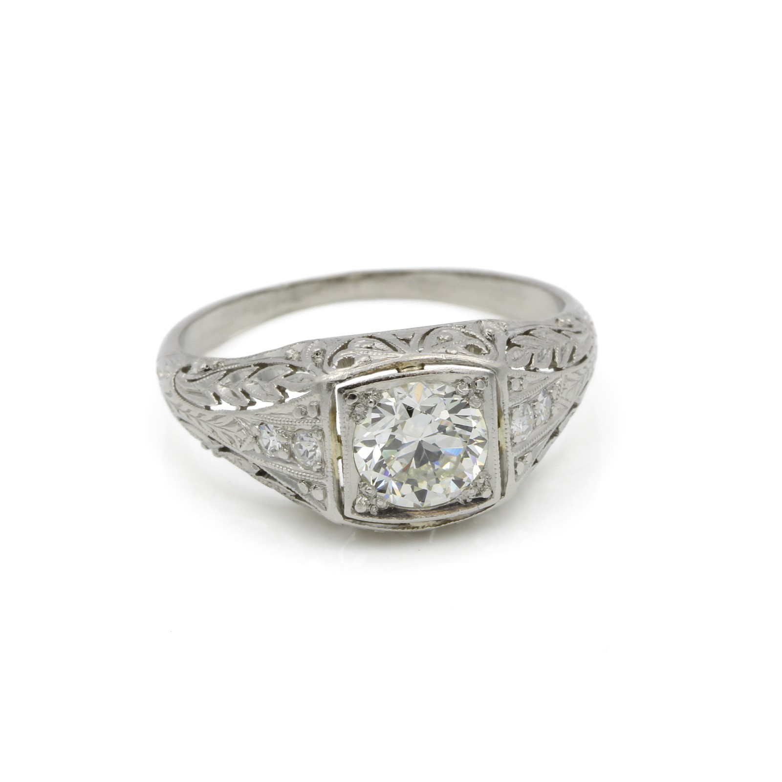 Art Deco Die Struck 950 Platinum .80ctw Diamond Sz 6.25 ring #E170399-1