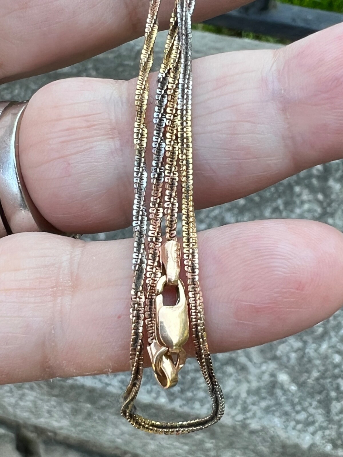 VINTAGE 14K TRICOLOR GOLD TWISTED SNAKE CHAIN UNIQUE RARE FIND USSR ERA STAMP