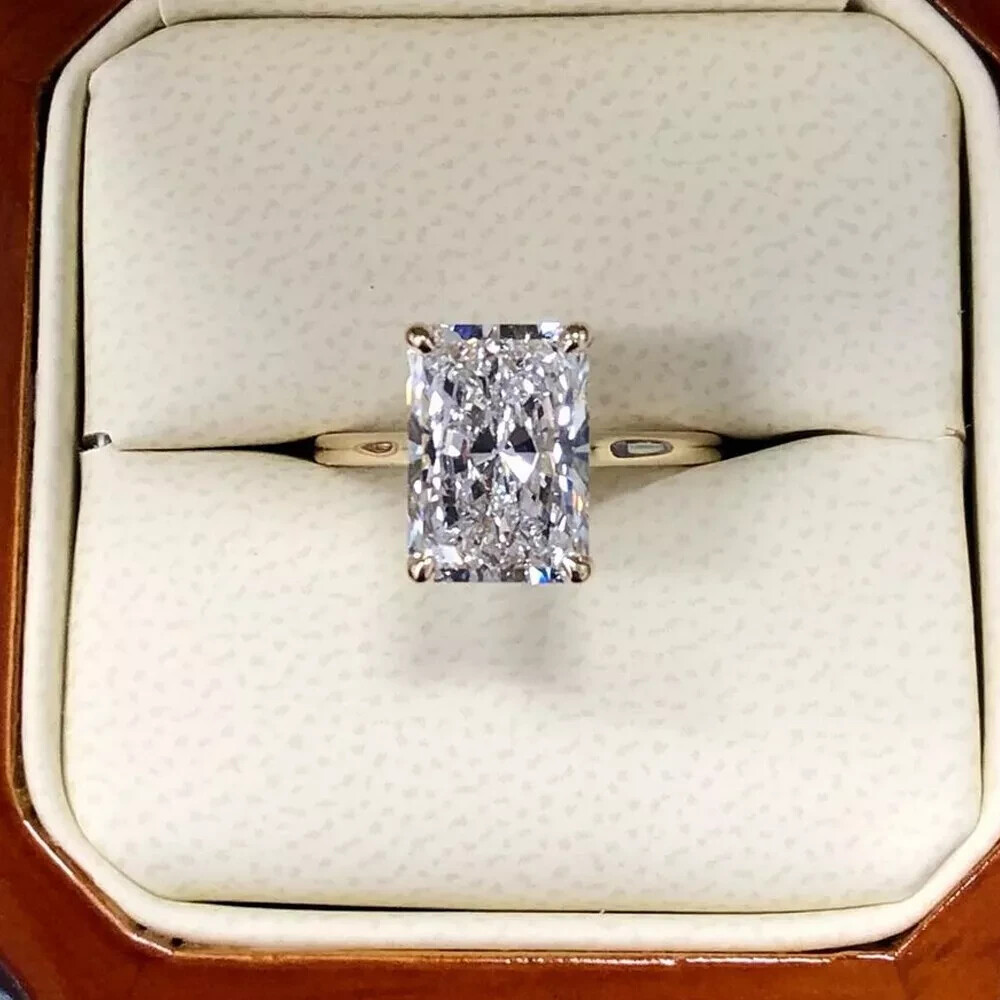 3.0Ctw Radiant Cut Moissanite Solitaire Engagement Ring 14k Yellow Gold Plated