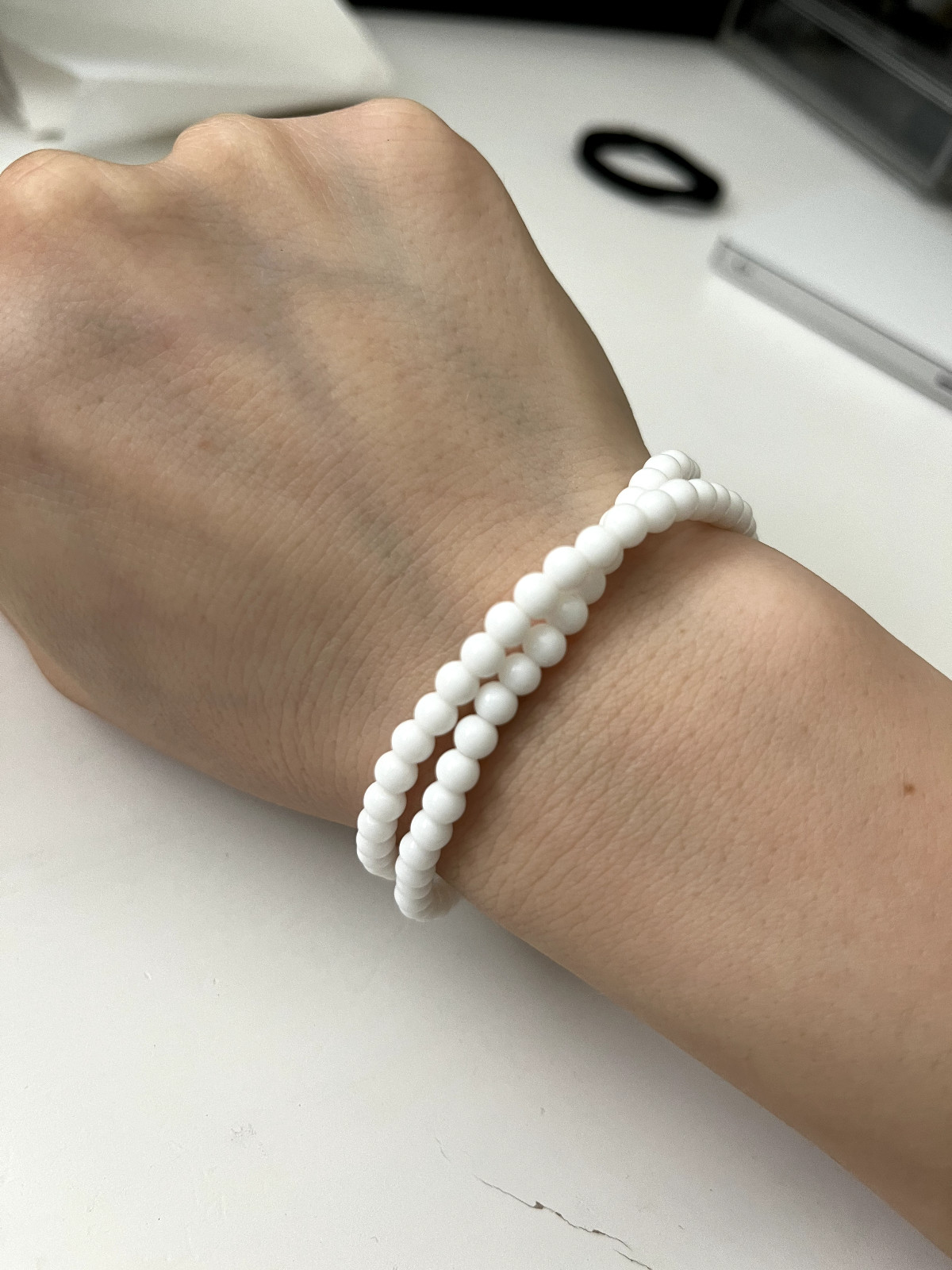 off White Stone Stretch Bracelet 4mm – Healing Gemstone Beaded thin stackable