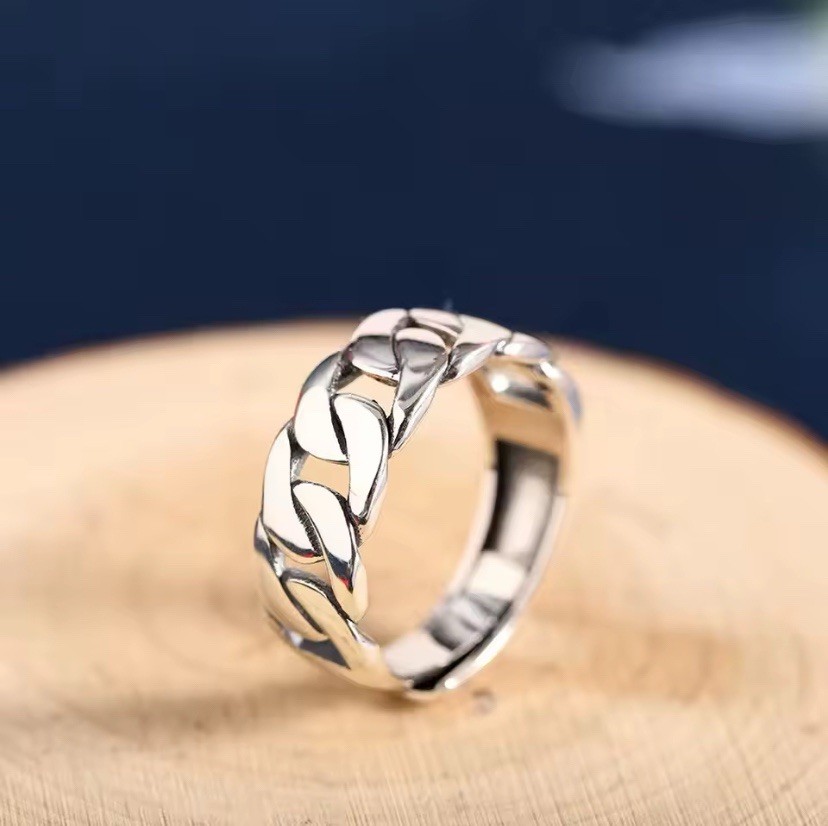 Silver Ring Ring Polished Braided Design Adjustable Size