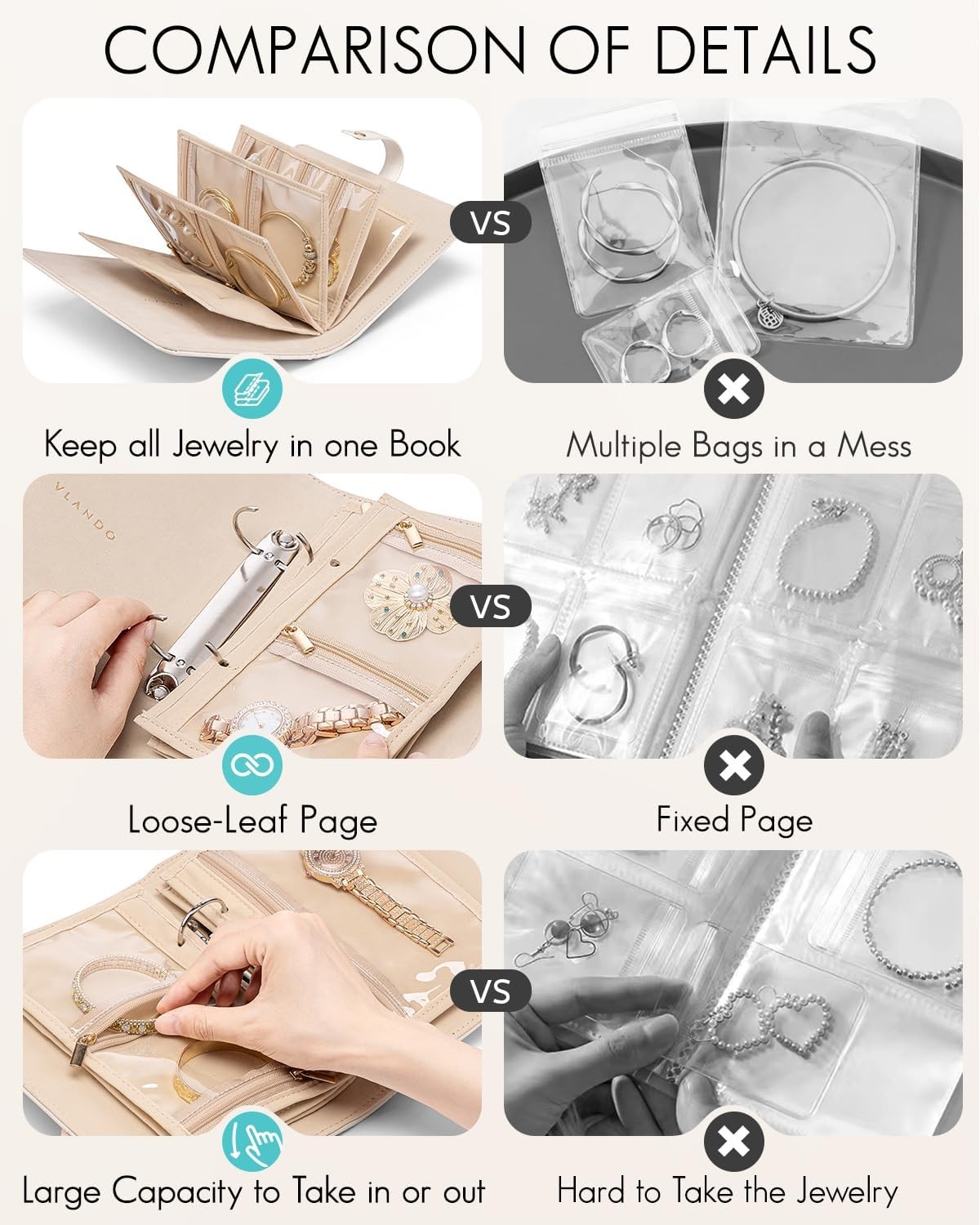VLANDO Travel Jewelry Organizer Case,Jewelry Storage Book,Jewelry Pouches Bags