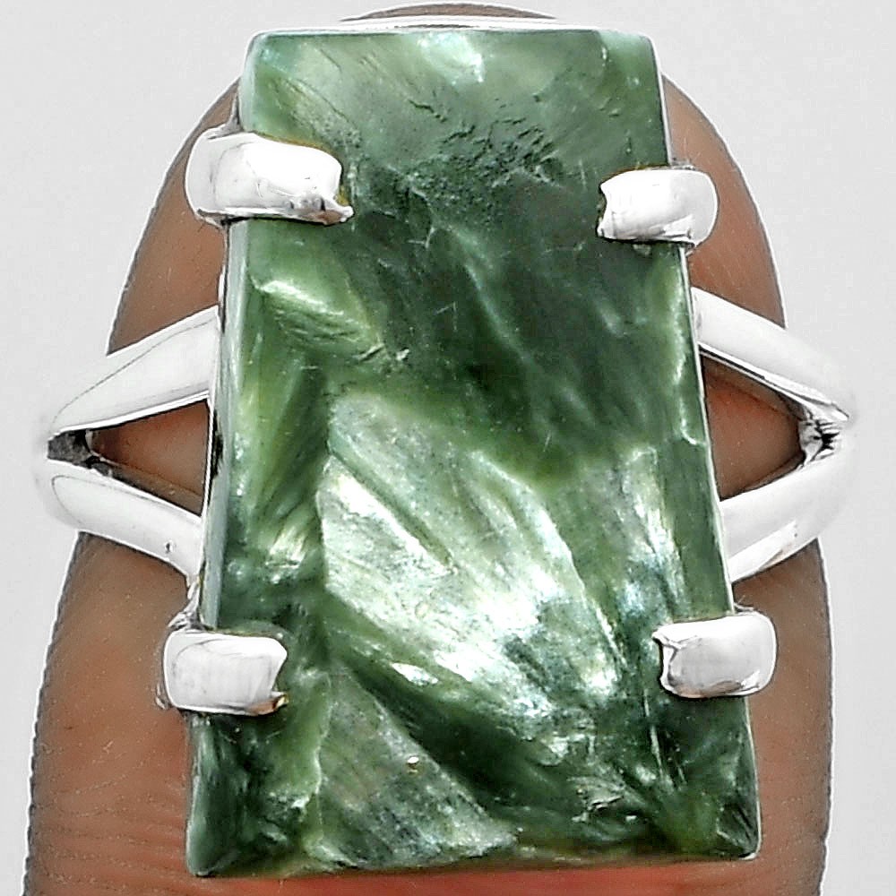 Natural Seraphinite 925 Sterling Silver Ring s.7 Jewelry R-1089