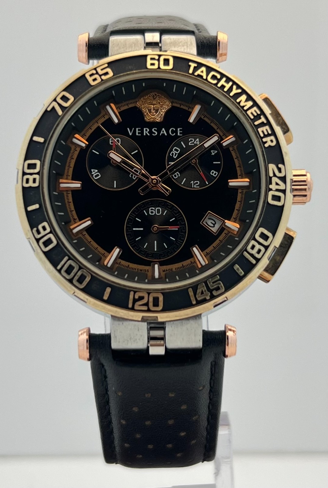 Precious Men’s Versace Greca Chronograph Black Dial Date Working Wristwatch
