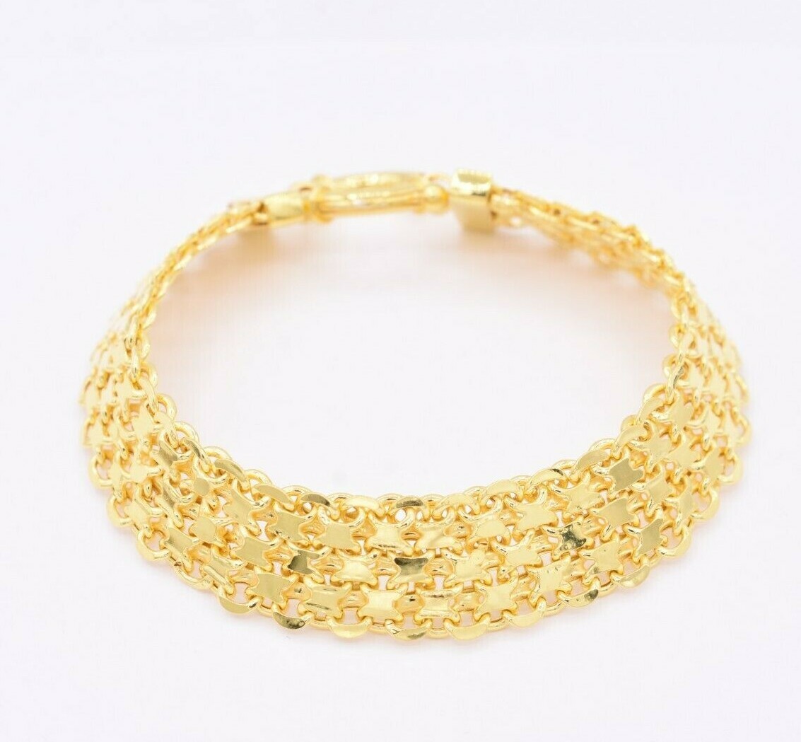 14mm Italian Diamond Cut Bismark Bracelet 14K Yellow Gold-Plated Silver Sterling