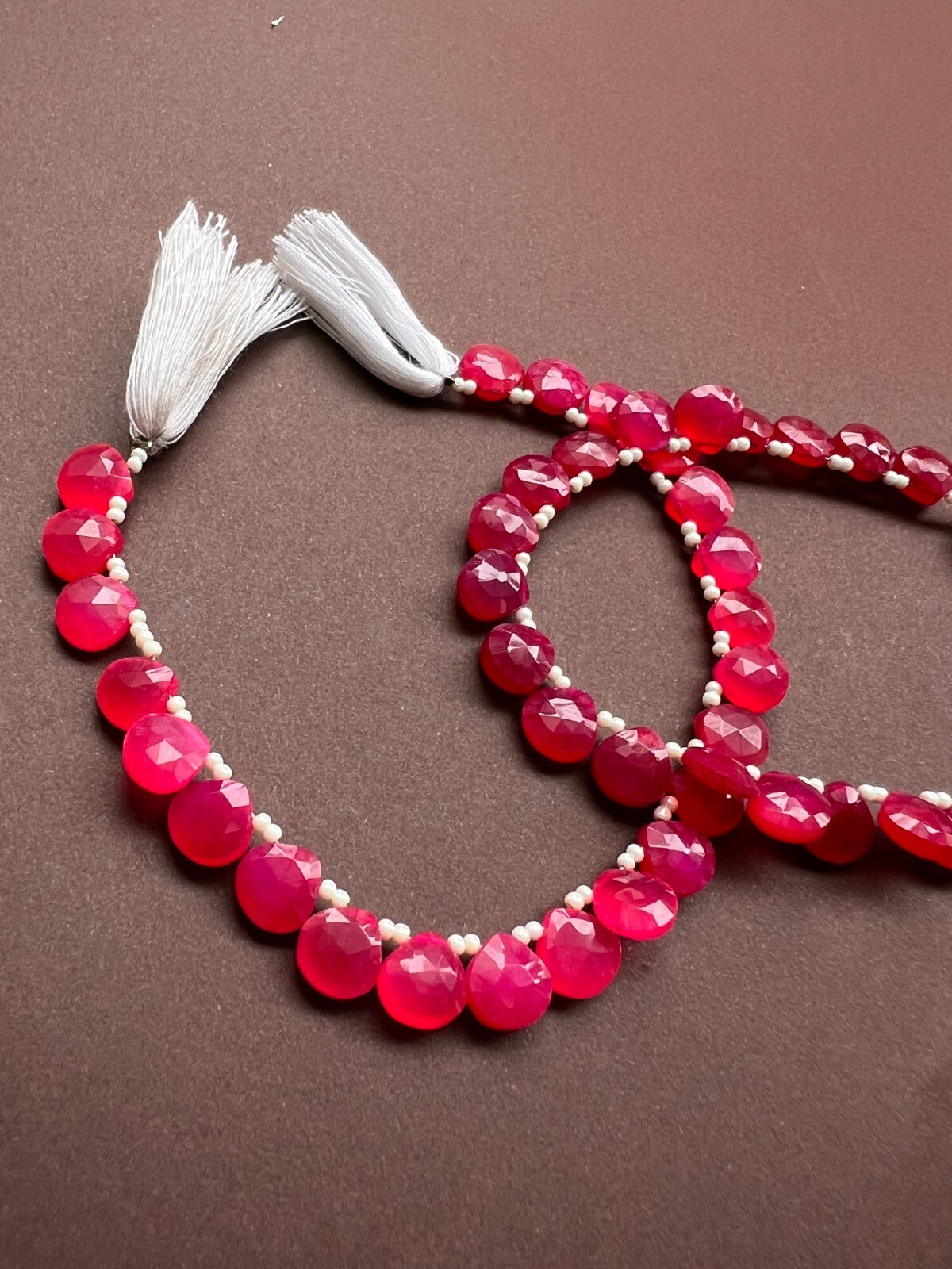 Hot Pink Chalcedony Faceted Pear Briolette Beads 1Strand 8-9mm Teardrop Gemstone