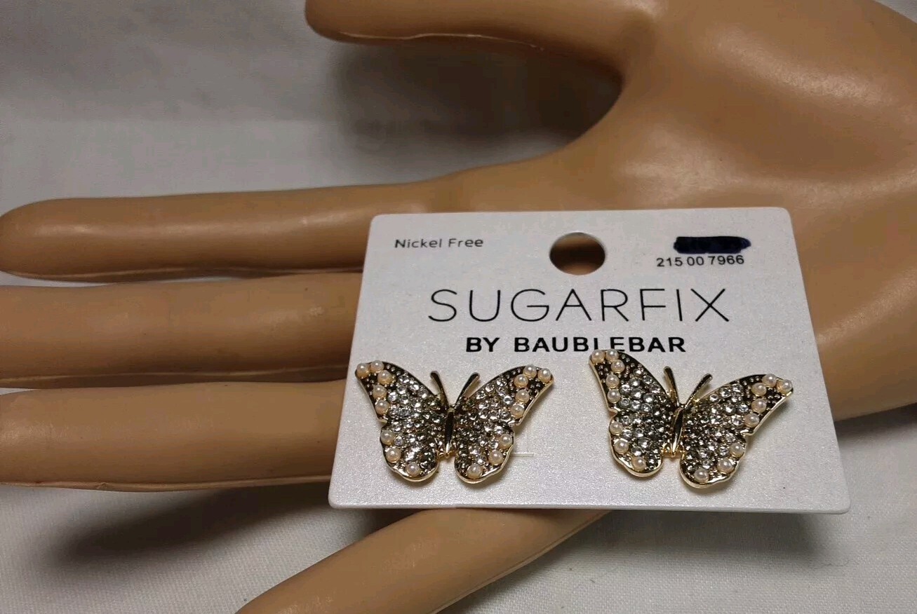 Earring Gold Tone Butterfly Crystal Sugar Fix By Baublebar Nickel Free Pierce