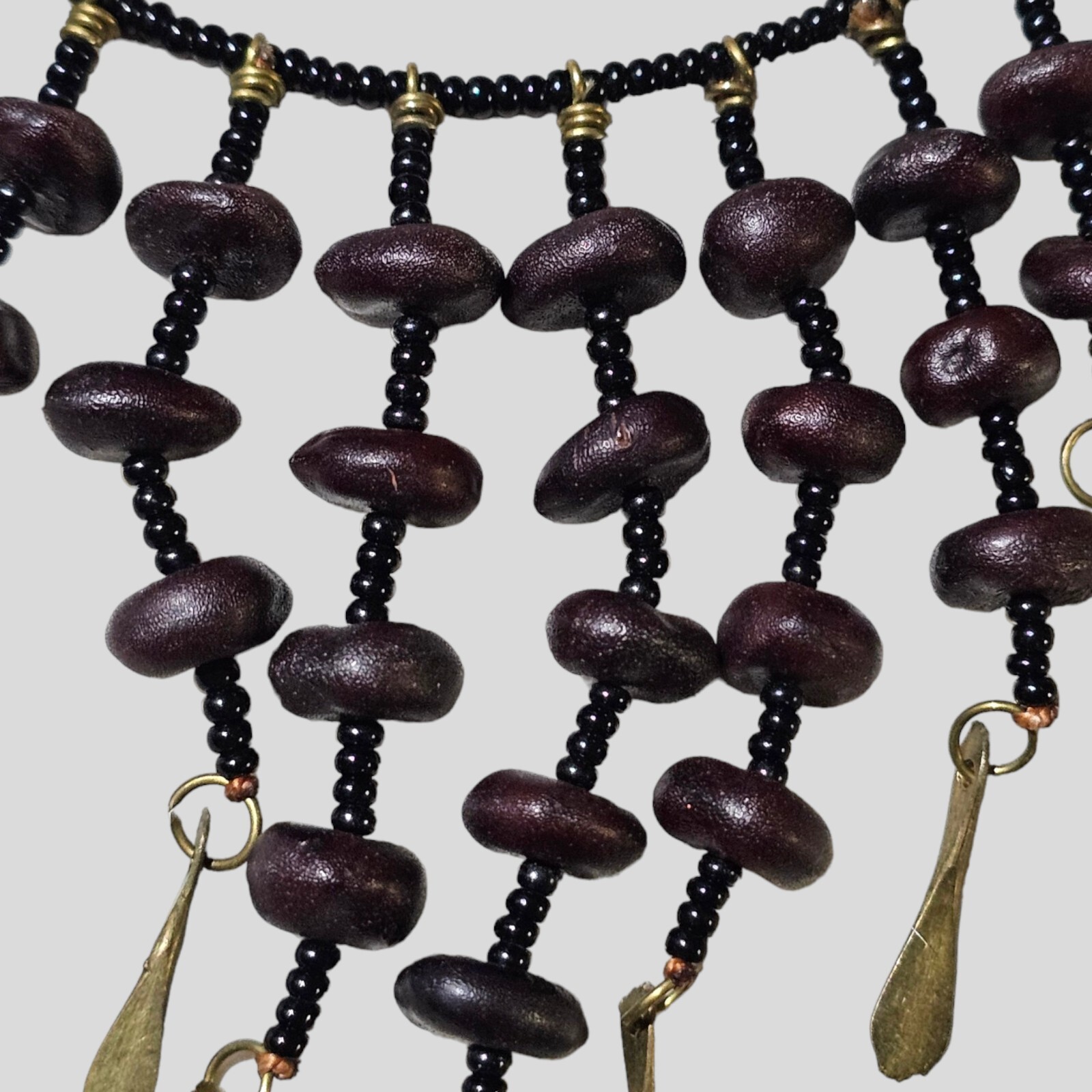 Coffee Bean Seed Bead Bib Necklace 16 Inches Handmade