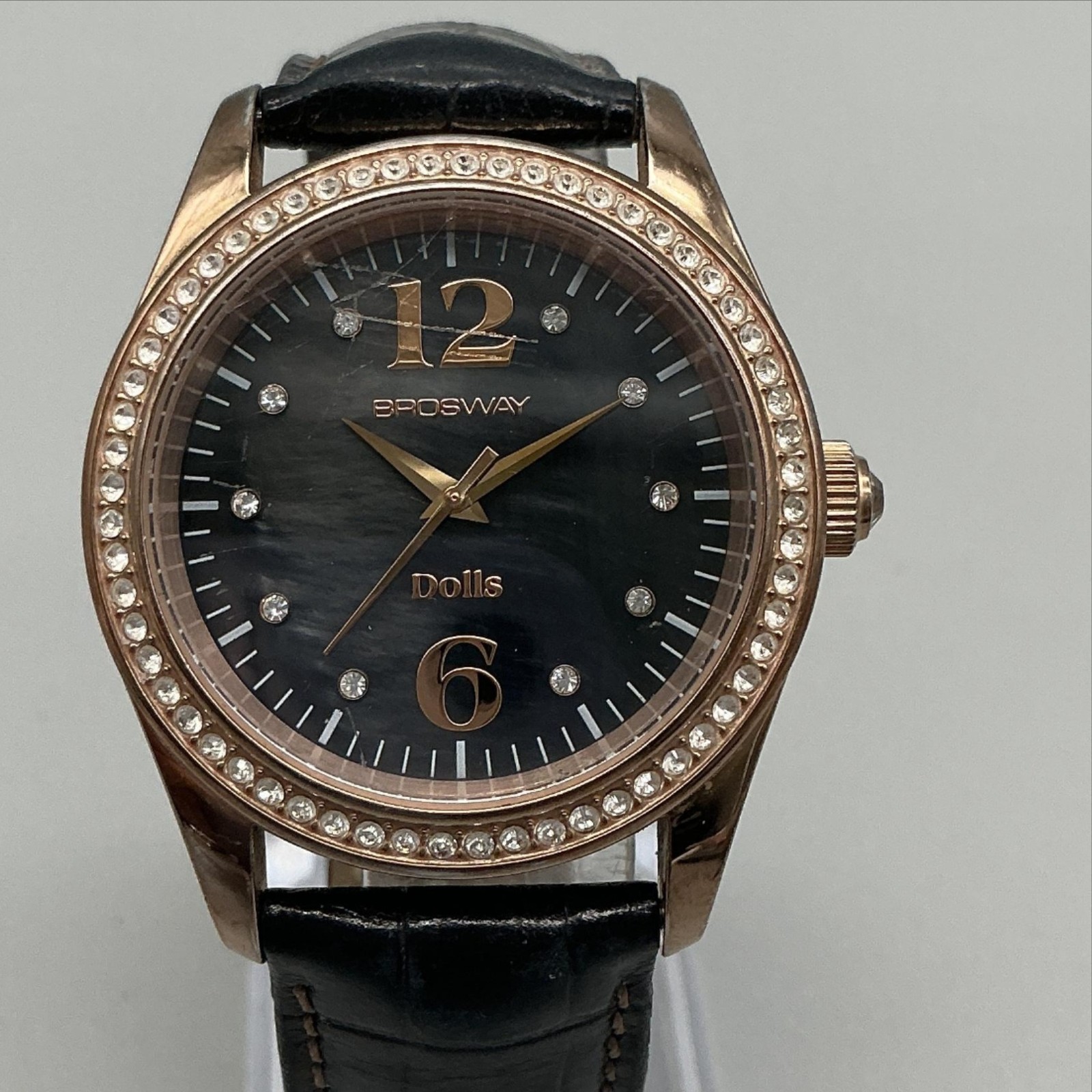 Brosway Dolls Womens Watch 37mm Black Dial Rose Gold Tone Crystal New Battery